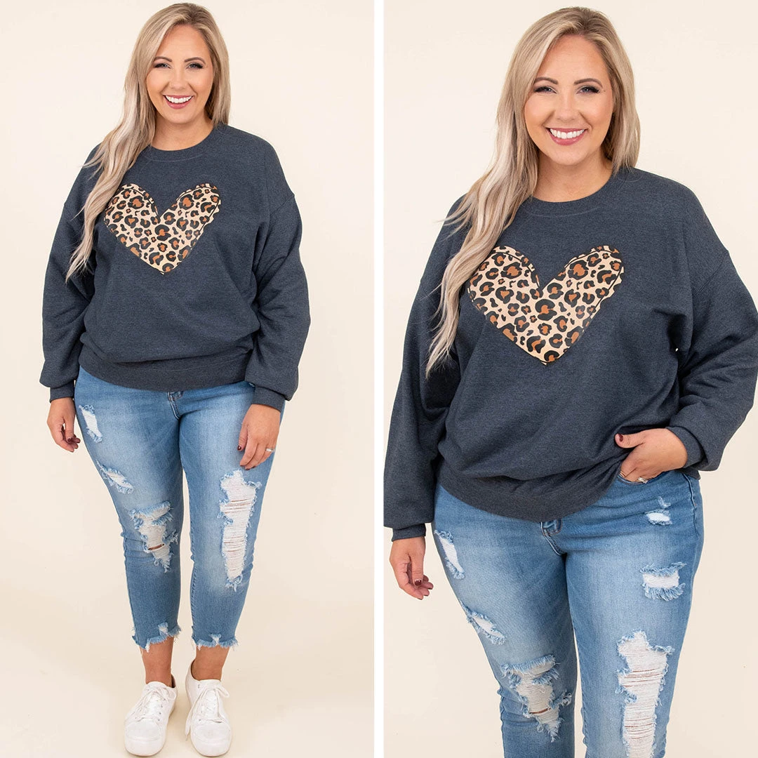 Leopard Heart Sweatshirt, Heather Gray 6 Leopard Heart Sweatshirt, Heather Gray - Image 6