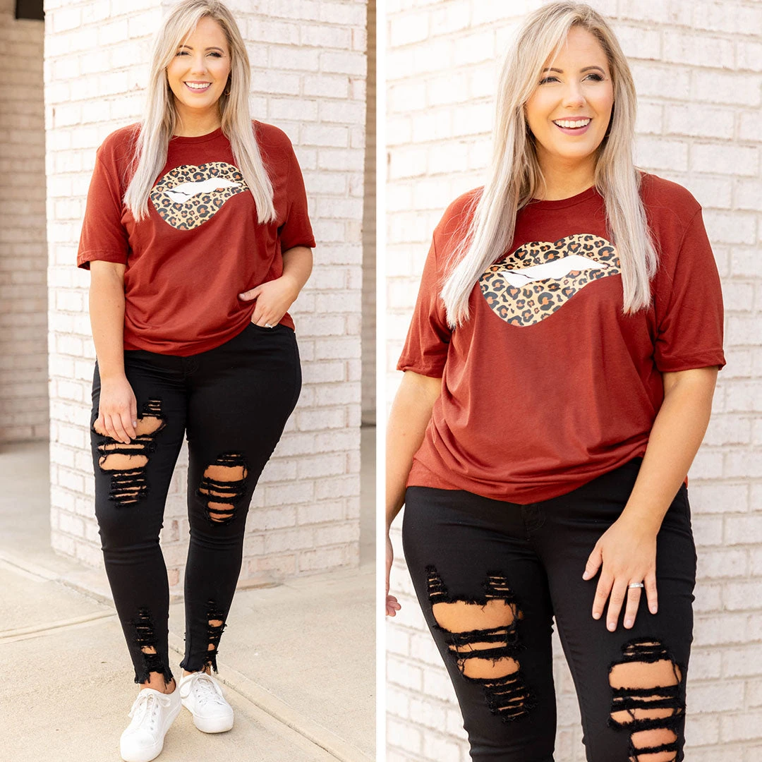 Cheetah Lips Tee, Brick 6 Cheetah Lips Tee, Brick - Image 6