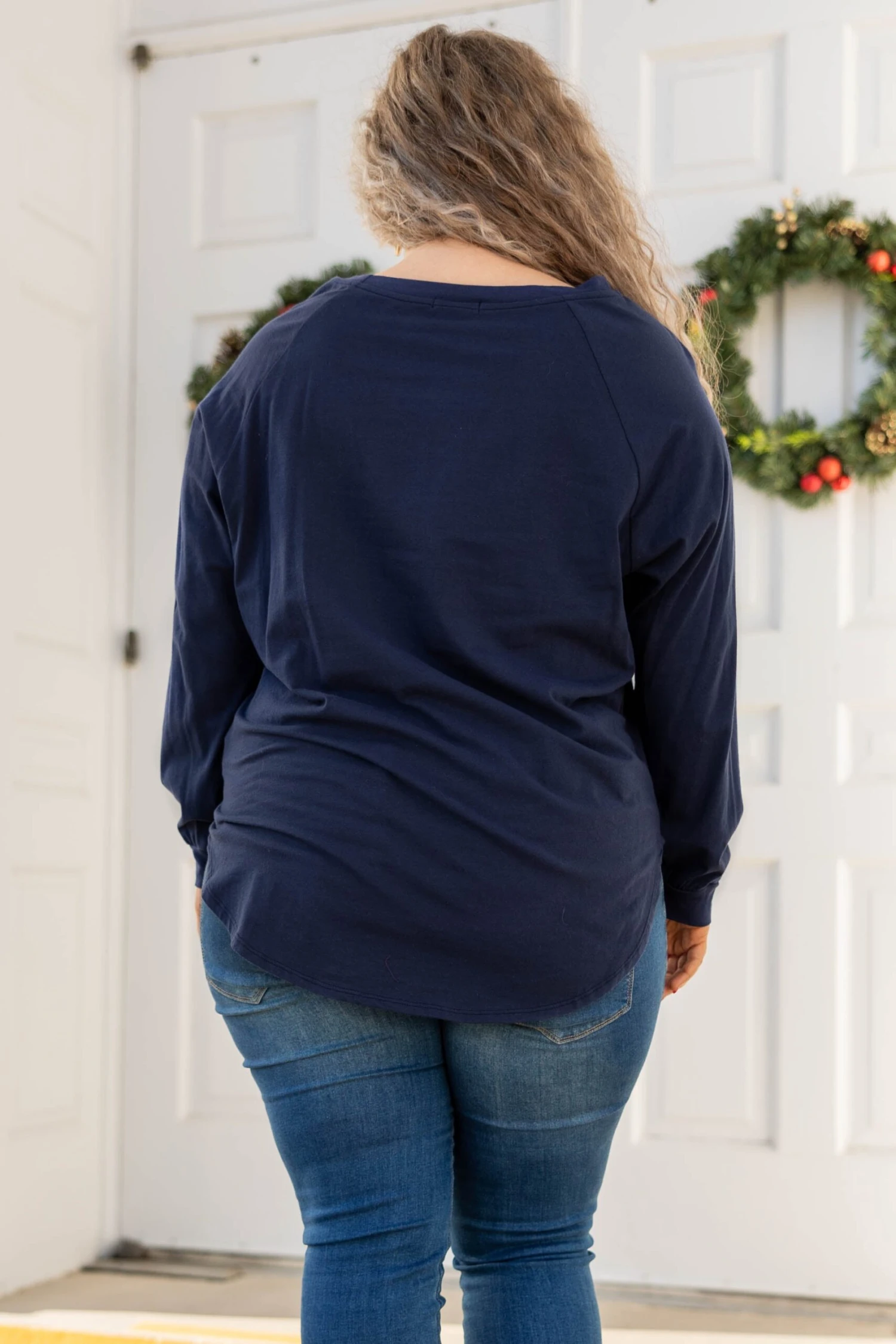 Curved Hem Slouchy Dolman Tunic, Navy Sequin 7 Curved Hem Slouchy Dolman Tunic, Navy Sequin - Image 7