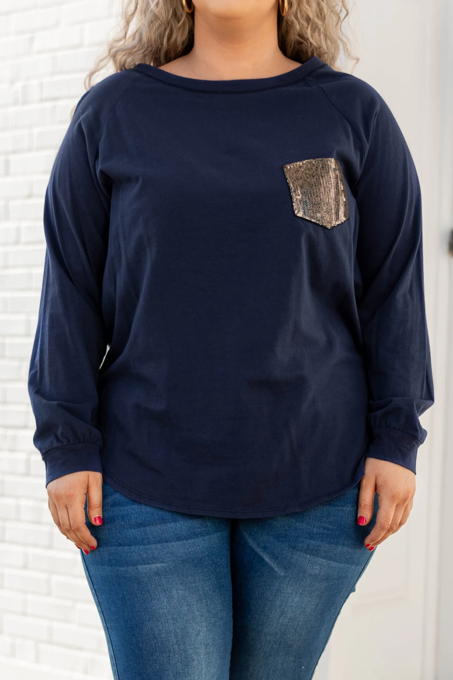 Curved Hem Slouchy Dolman Tunic, Navy Sequin 6 Curved Hem Slouchy Dolman Tunic, Navy Sequin - Image 6