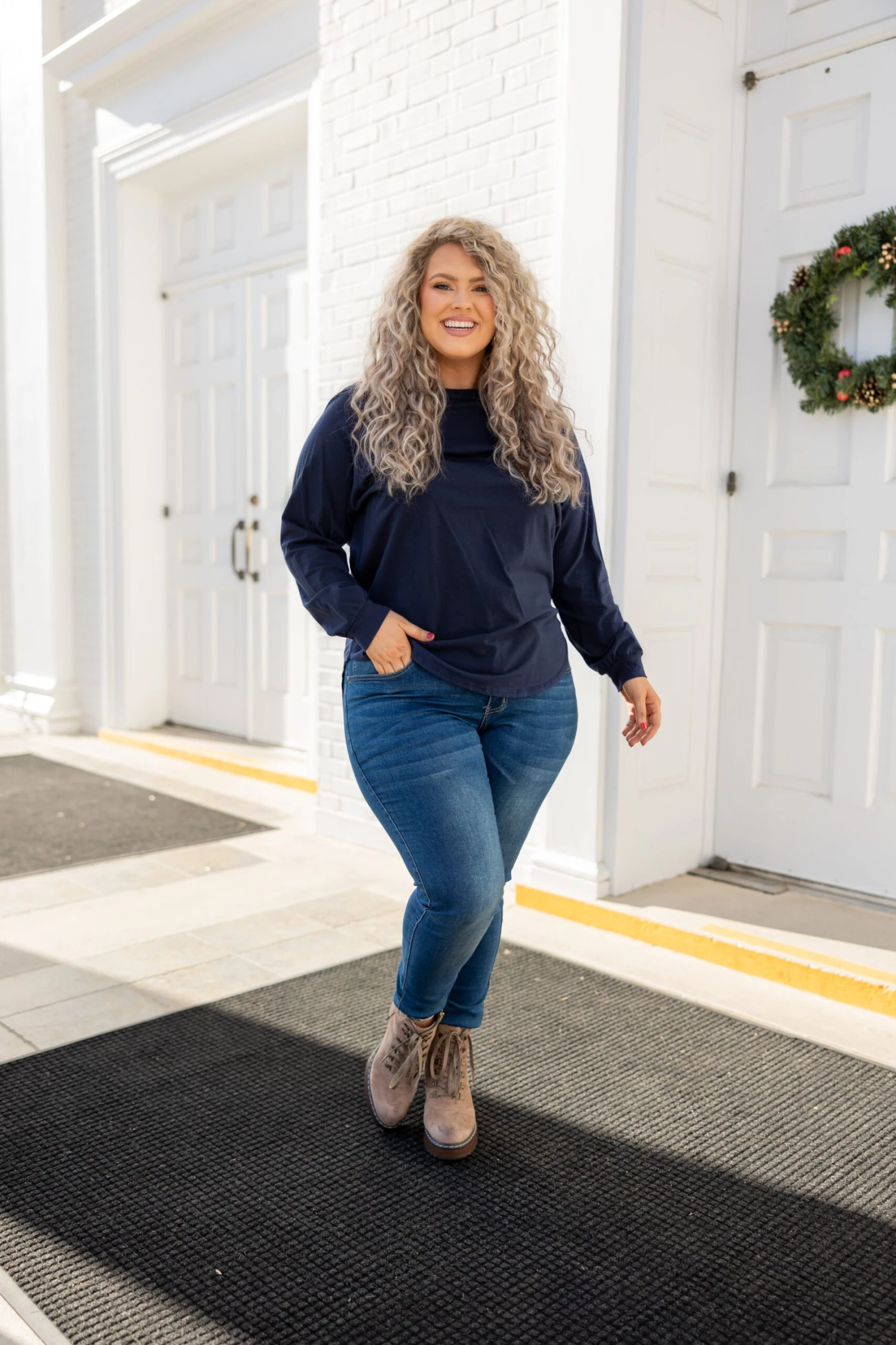 Curved Hem Slouchy Dolman Tunic, Navy Sequin 4 Curved Hem Slouchy Dolman Tunic, Navy Sequin - Image 4