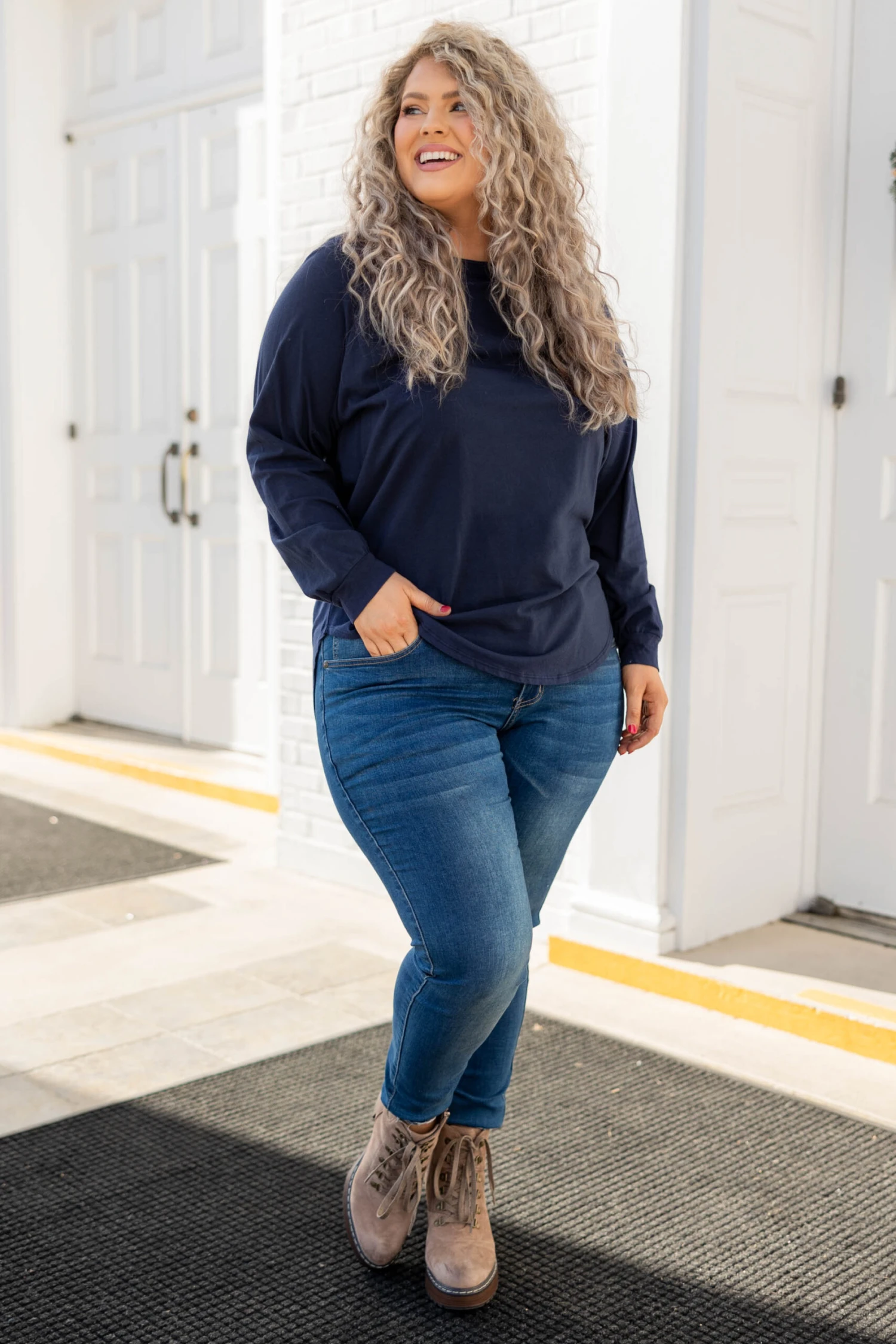 Curved Hem Slouchy Dolman Tunic, Navy Sequin 2 Curved Hem Slouchy Dolman Tunic, Navy Sequin - Image 2