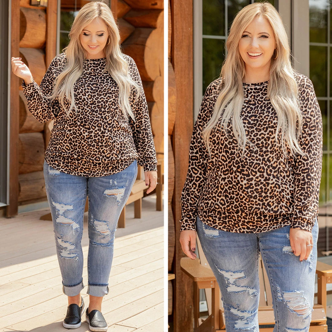 Curved Hem Slouchy Dolman Tunic, Leopard 7 Curved Hem Slouchy Dolman Tunic, Leopard - Image 7