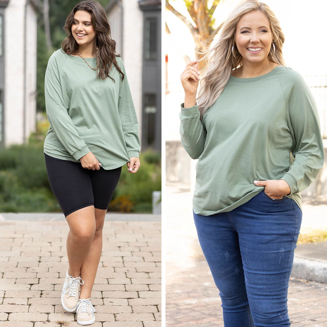 Curved Hem Slouchy Dolman Tunic, Sage 9 Curved Hem Slouchy Dolman Tunic, Sage - Image 9