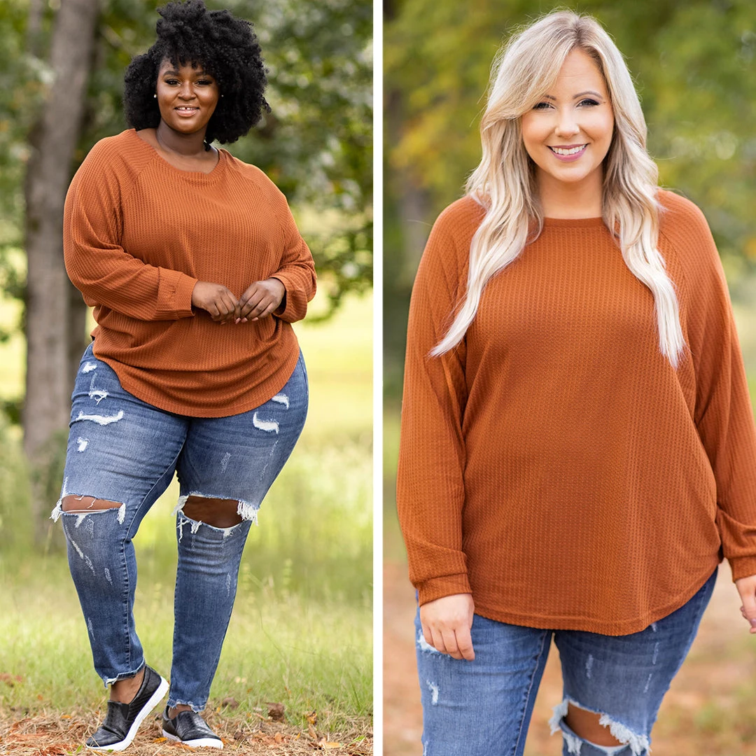 Curved Hem Slouchy Dolman Tunic, Orange Thermal 8 Curved Hem Slouchy Dolman Tunic, Orange Thermal - Image 8