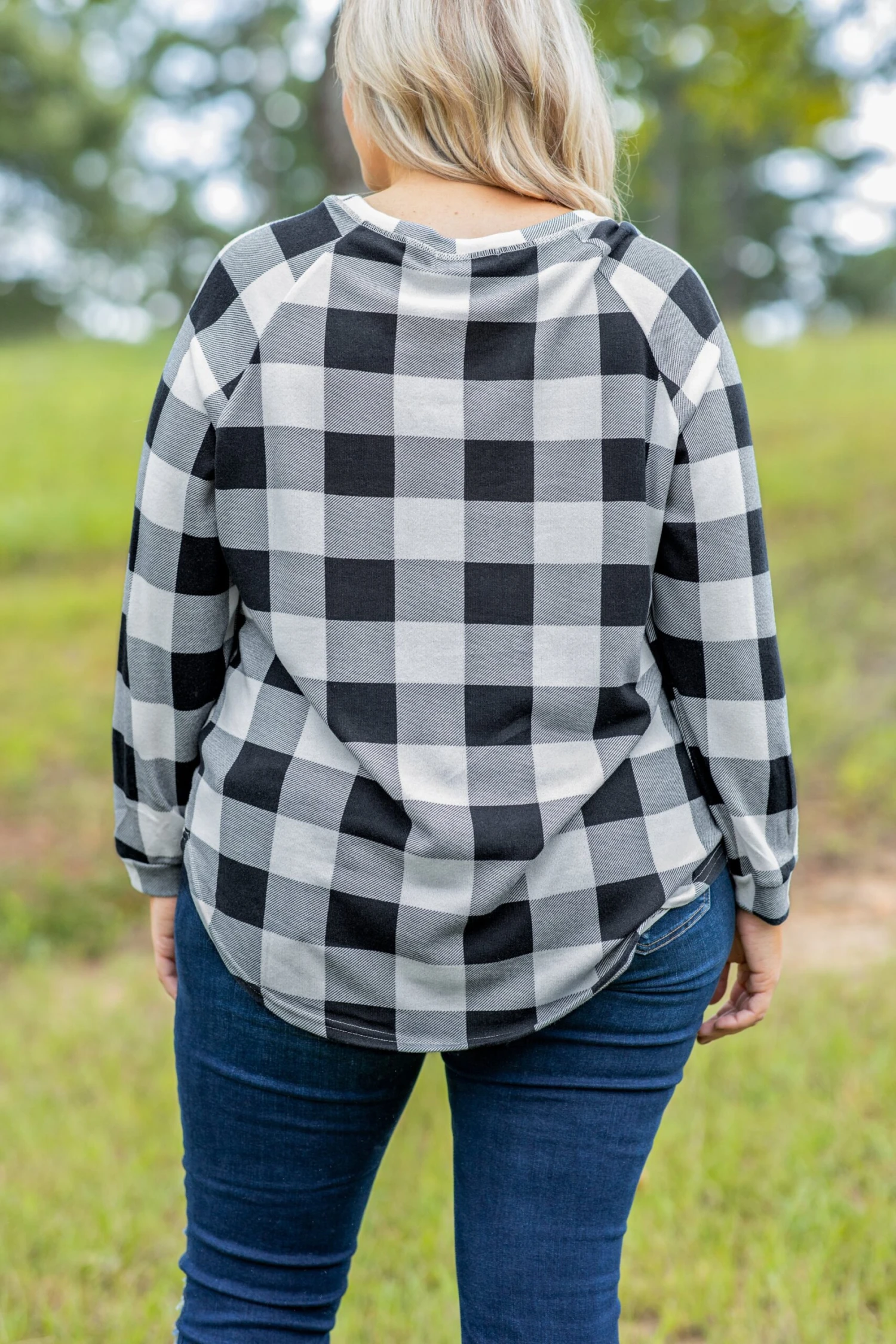 Curved Hem Slouchy Dolman Tunic, White Plaid 7 Curved Hem Slouchy Dolman Tunic, White Plaid - Image 7