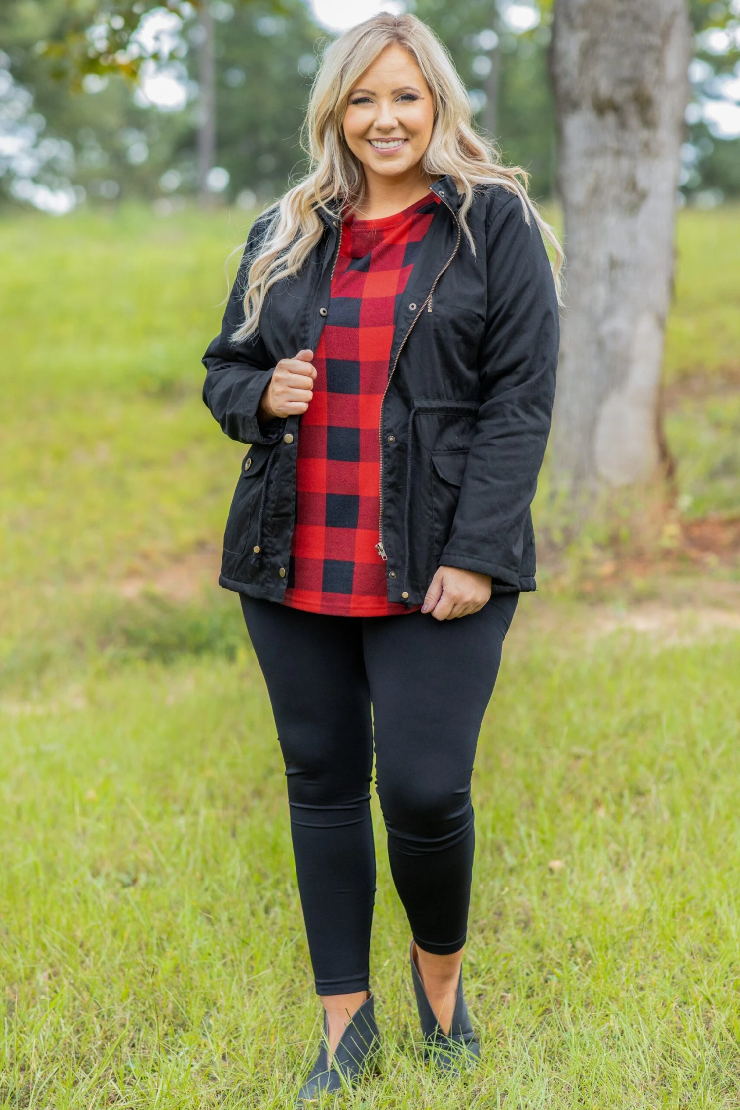 Curved Hem Slouchy Dolman Tunic, Red Plaid 4 Curved Hem Slouchy Dolman Tunic, Red Plaid - Image 4