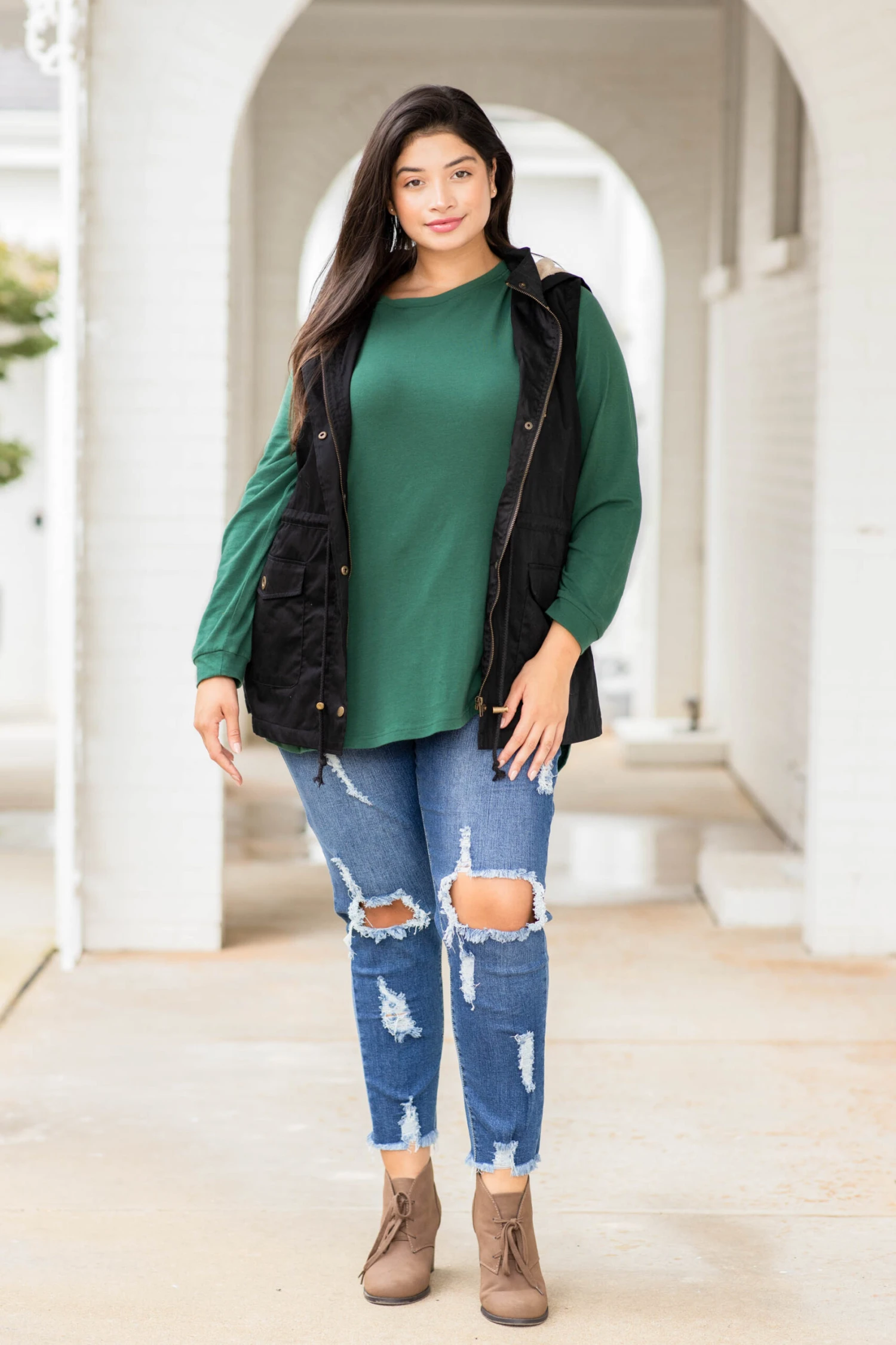 Curved Hem Slouchy Dolman Tunic, Hunter Green 6 Curved Hem Slouchy Dolman Tunic, Hunter Green - Image 6