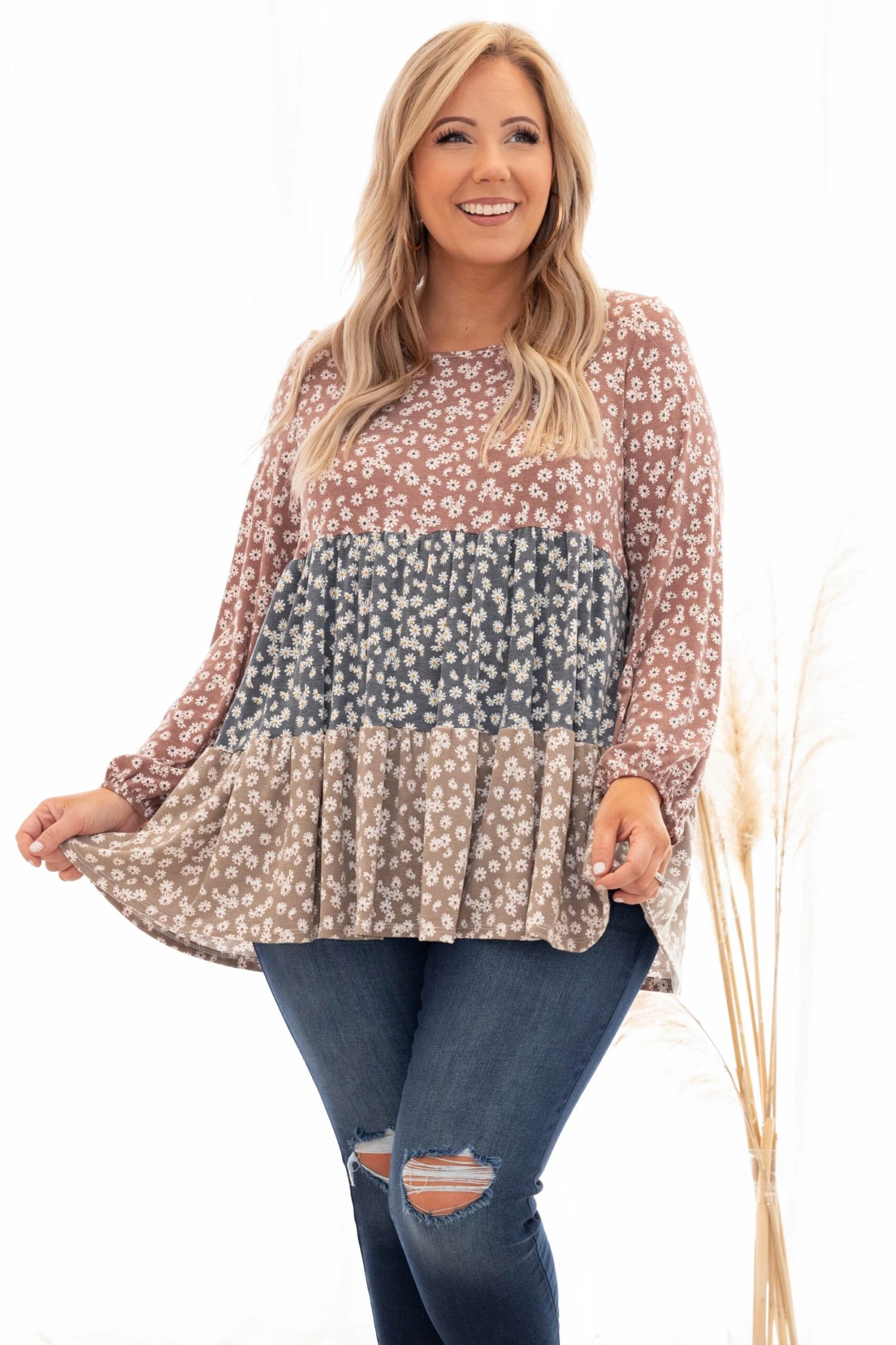 Following Sunshine Top, Brown Multi 1 Following Sunshine Top, Brown Multi