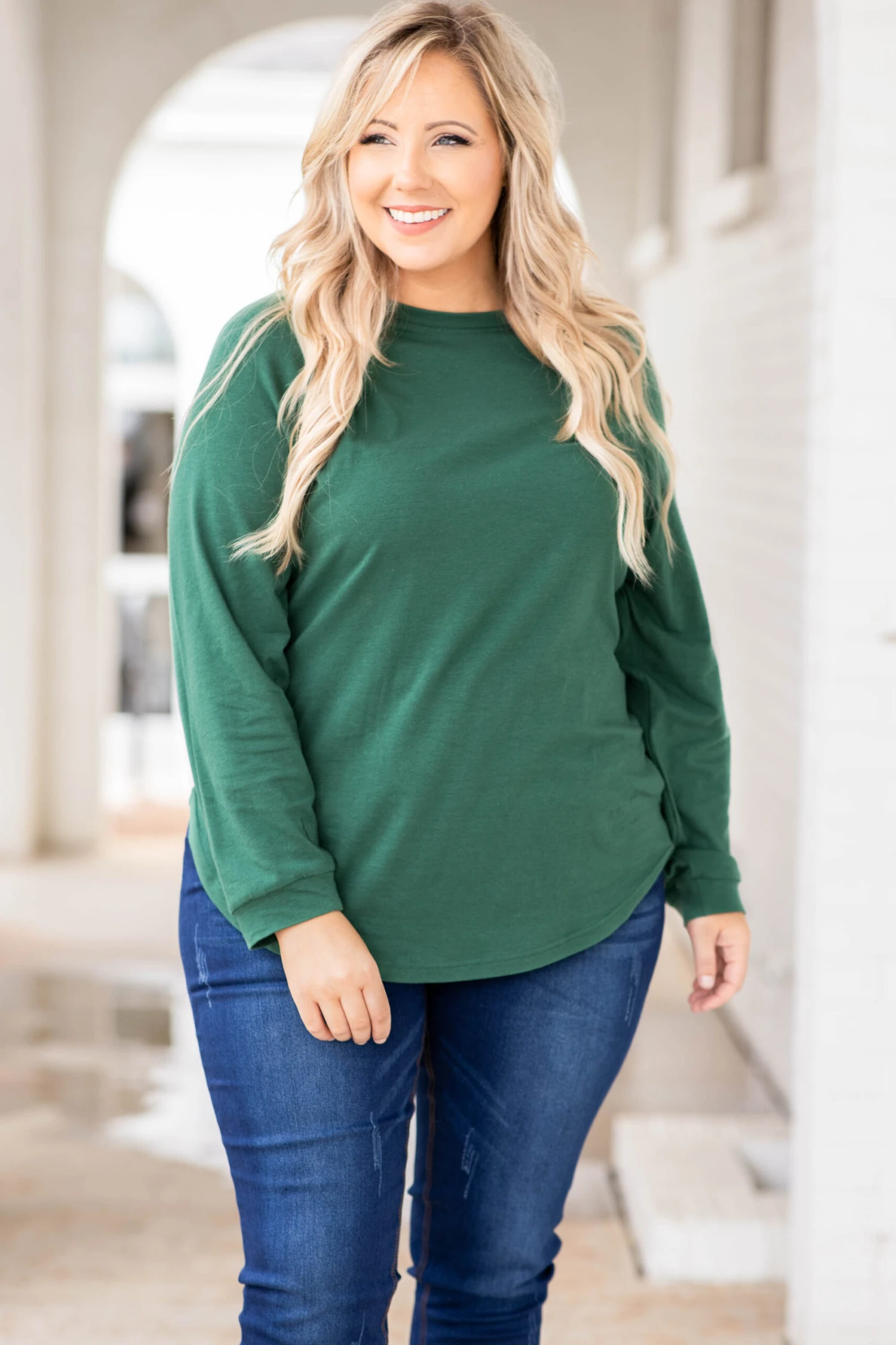 Curved Hem Slouchy Dolman Tunic, Hunter Green 1 Curved Hem Slouchy Dolman Tunic, Hunter Green