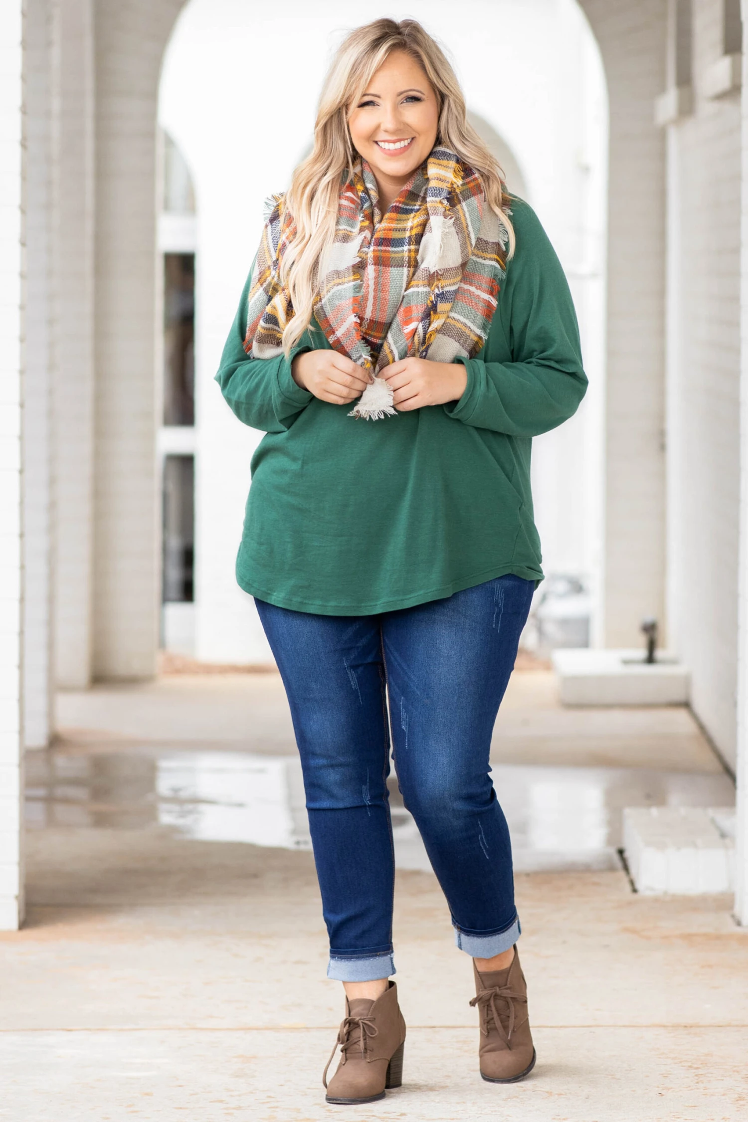 Curved Hem Slouchy Dolman Tunic, Hunter Green 2 Curved Hem Slouchy Dolman Tunic, Hunter Green - Image 2