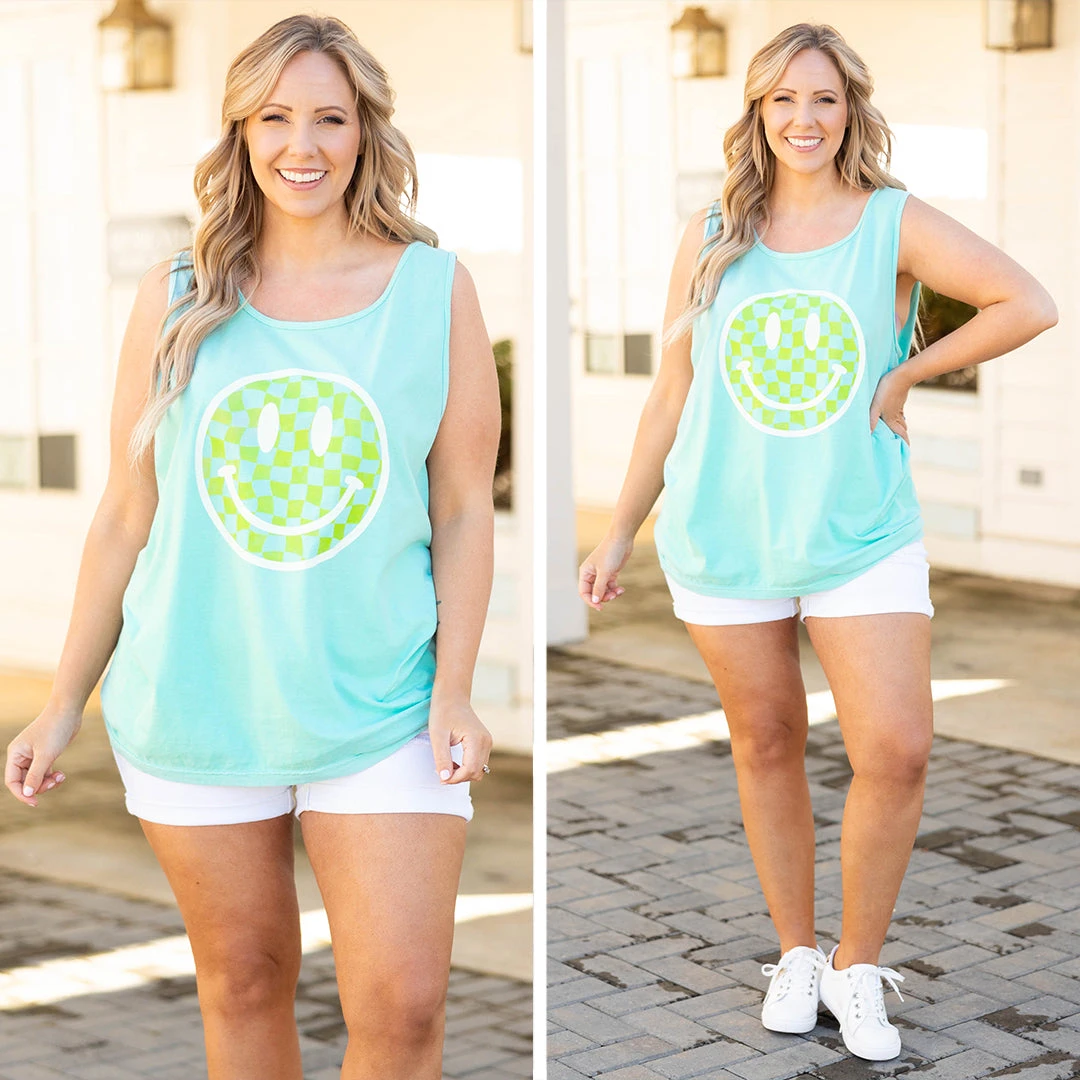 Comfort Colors: Smiling Faces Tank, Mint 6 Comfort Colors: Smiling Faces Tank, Mint - Image 6