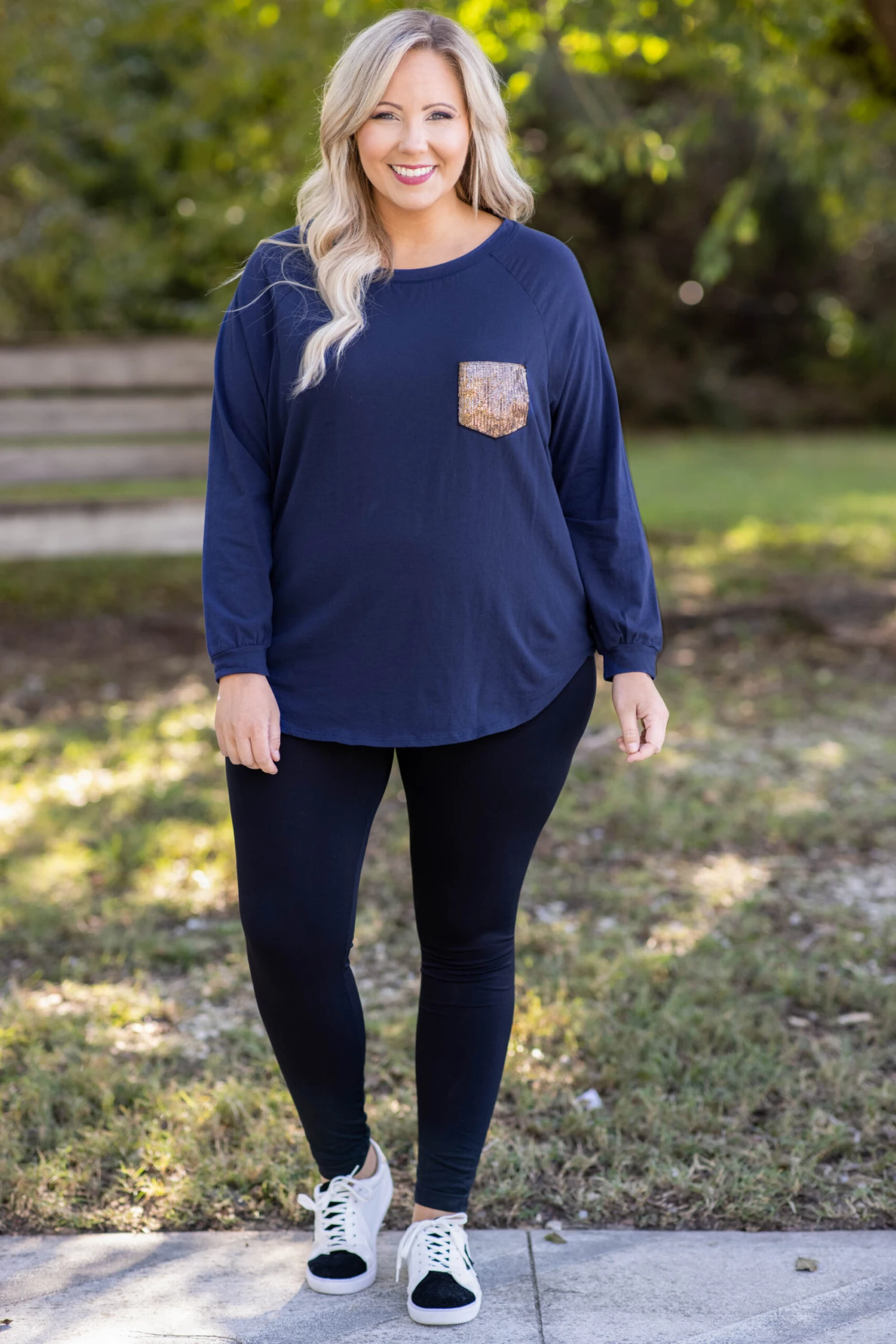 Curved Hem Slouchy Dolman Tunic, Navy Sequin 5 Curved Hem Slouchy Dolman Tunic, Navy Sequin - Image 5