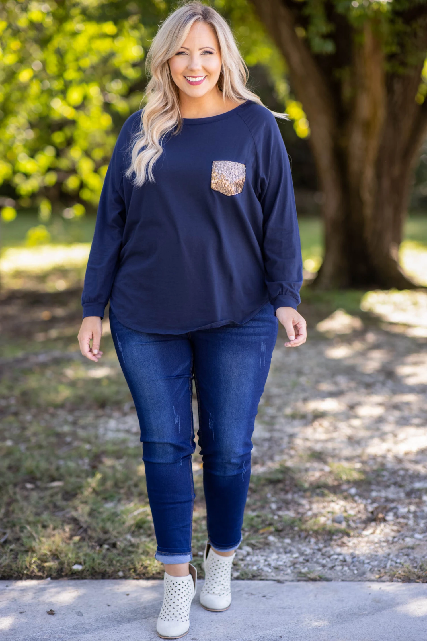 Curved Hem Slouchy Dolman Tunic, Navy Sequin 8 Curved Hem Slouchy Dolman Tunic, Navy Sequin - Image 8