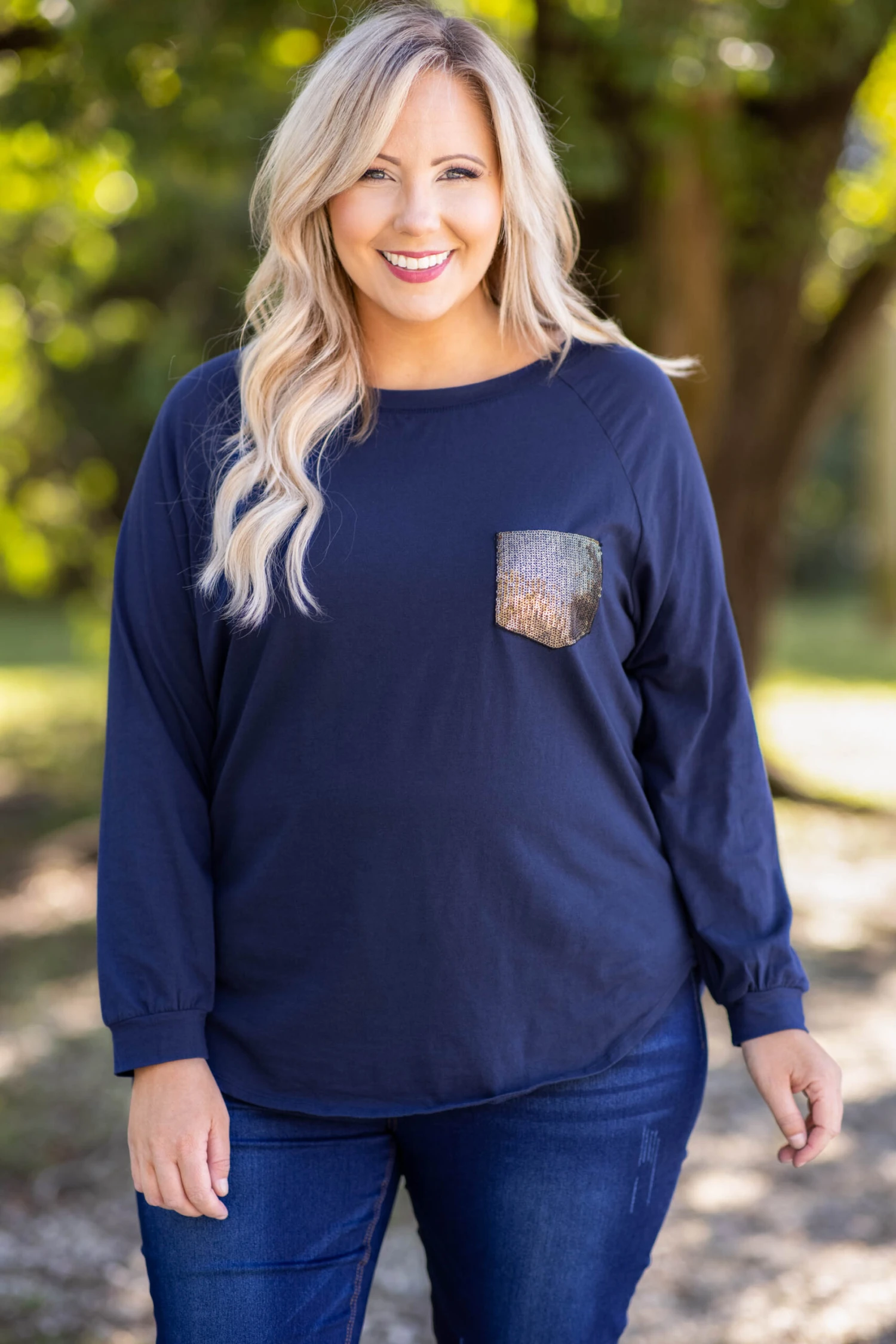 Curved Hem Slouchy Dolman Tunic, Navy Sequin 1 Curved Hem Slouchy Dolman Tunic, Navy Sequin