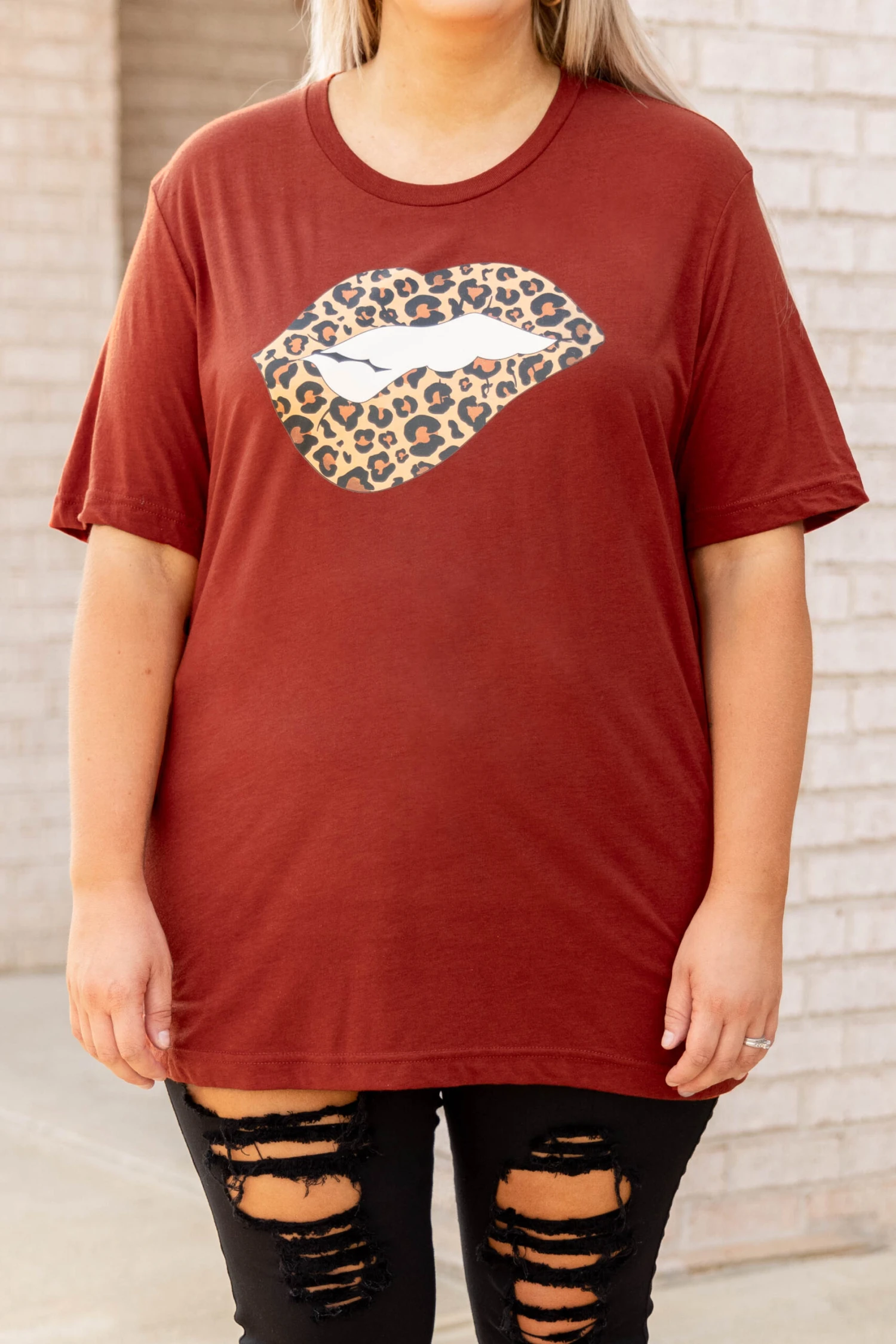 Cheetah Lips Tee, Brick 4 Cheetah Lips Tee, Brick - Image 4