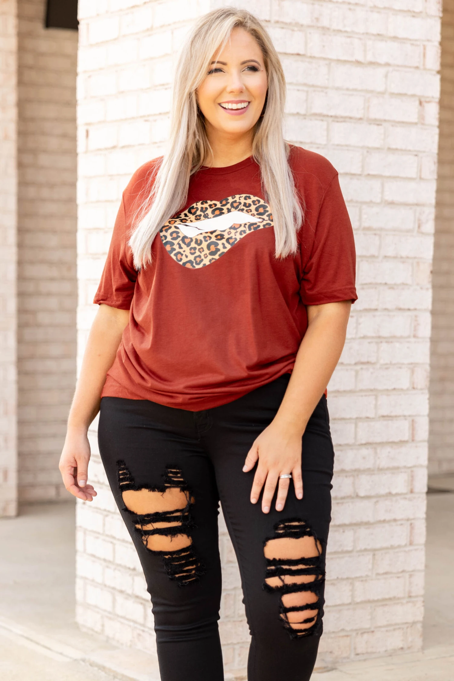 Cheetah Lips Tee, Brick 1 Cheetah Lips Tee, Brick