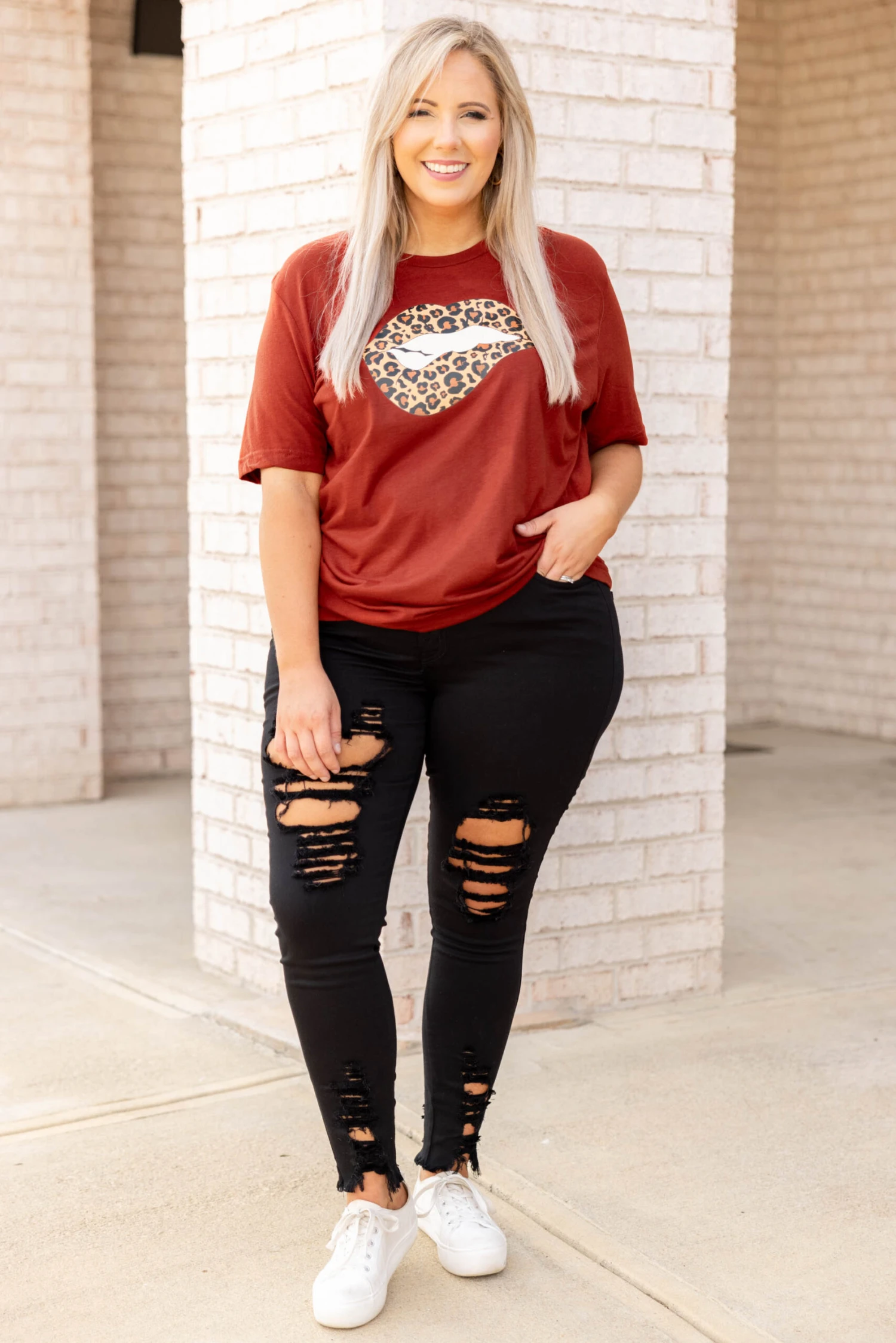 Cheetah Lips Tee, Brick 2 Cheetah Lips Tee, Brick - Image 2