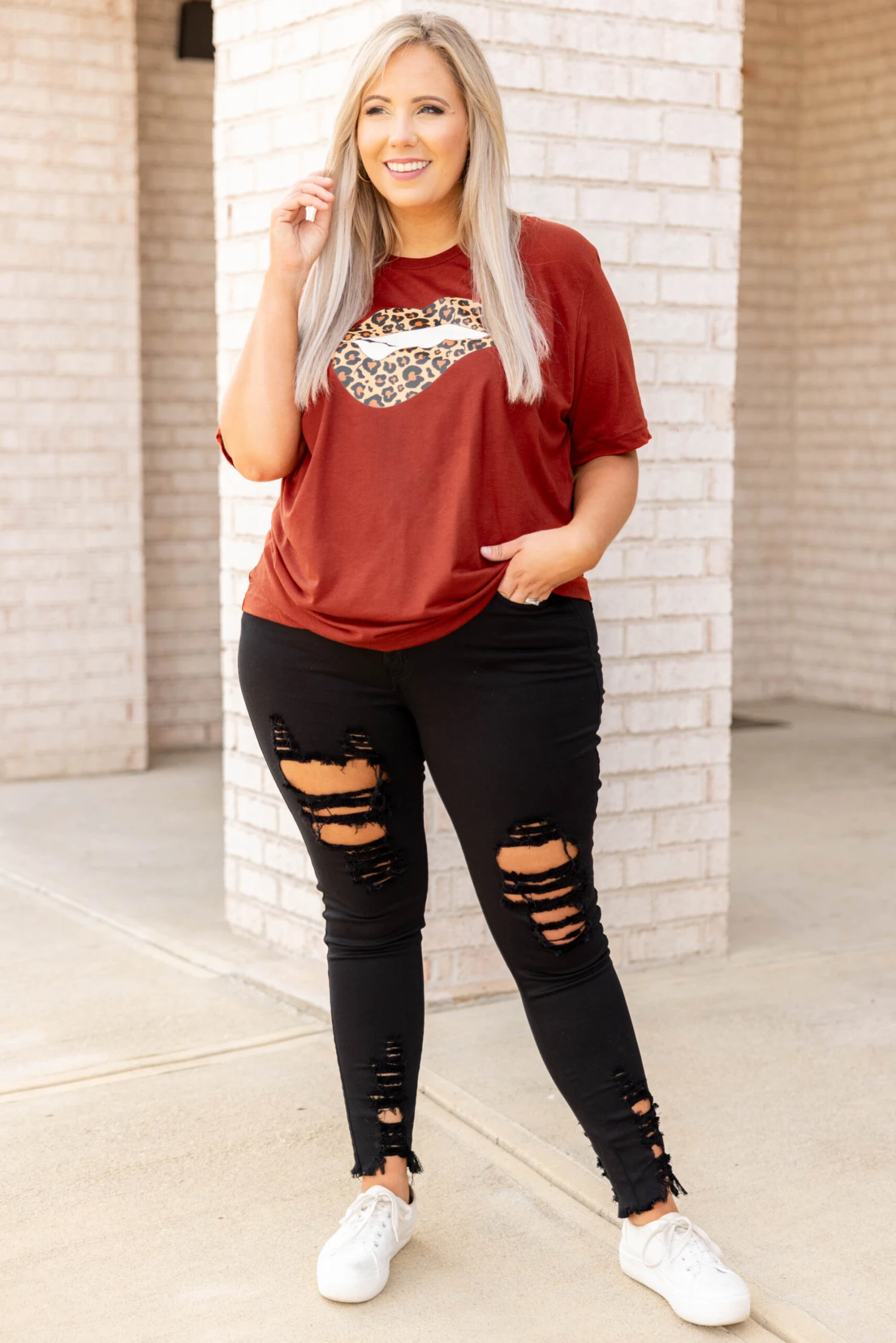 Cheetah Lips Tee, Brick 3 Cheetah Lips Tee, Brick - Image 3