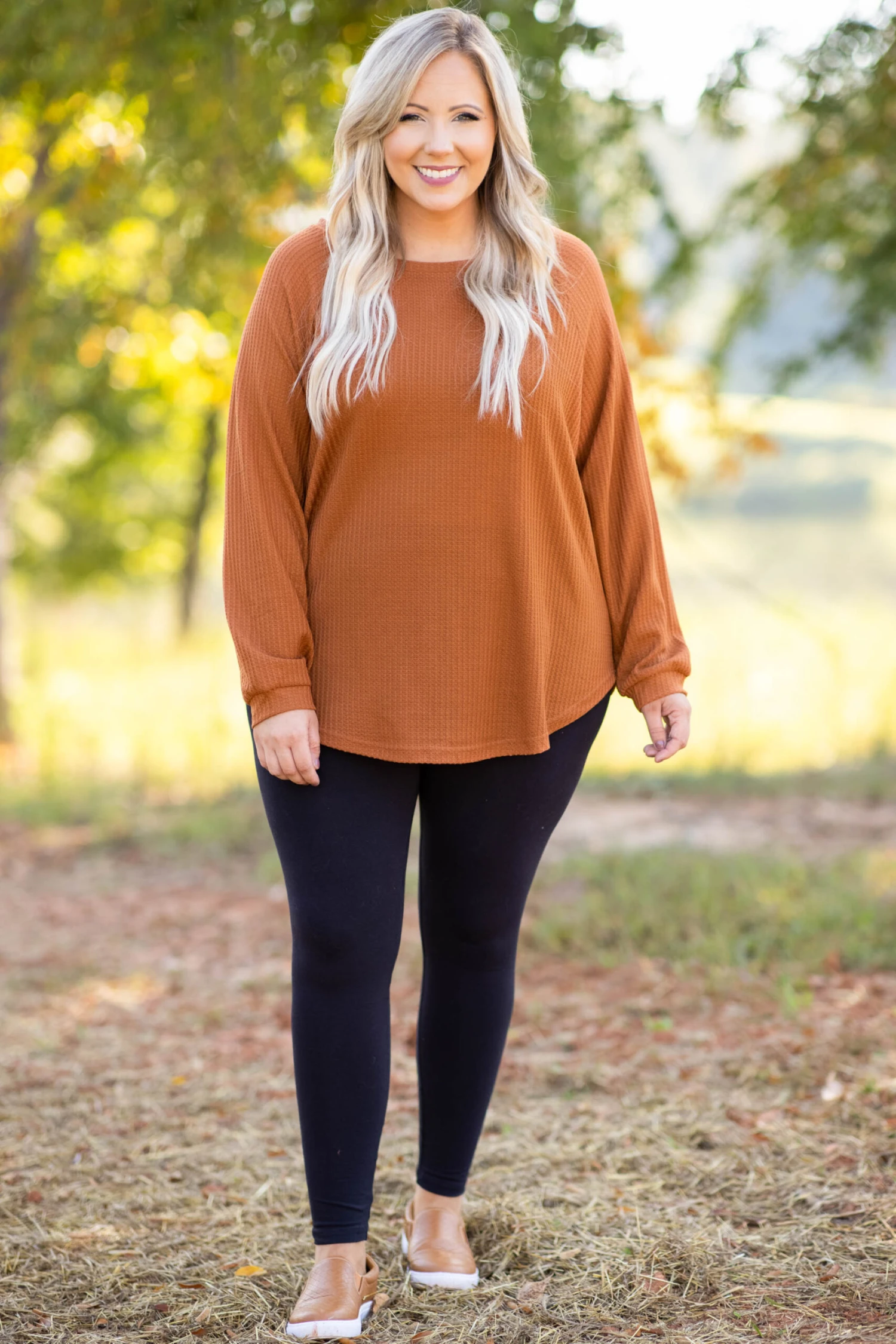Curved Hem Slouchy Dolman Tunic, Orange Thermal 5 Curved Hem Slouchy Dolman Tunic, Orange Thermal - Image 5