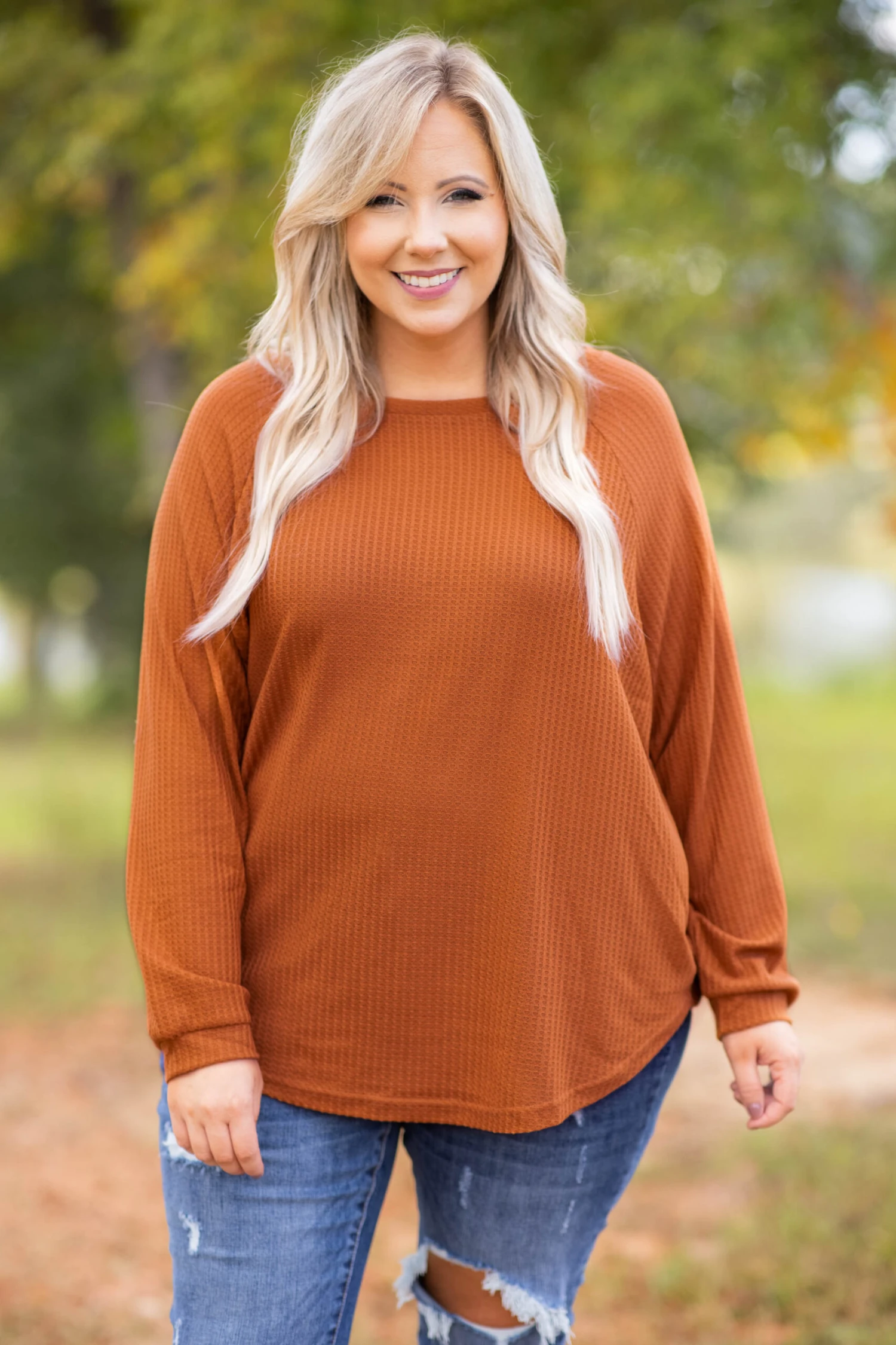 Curved Hem Slouchy Dolman Tunic, Orange Thermal 1 Curved Hem Slouchy Dolman Tunic, Orange Thermal