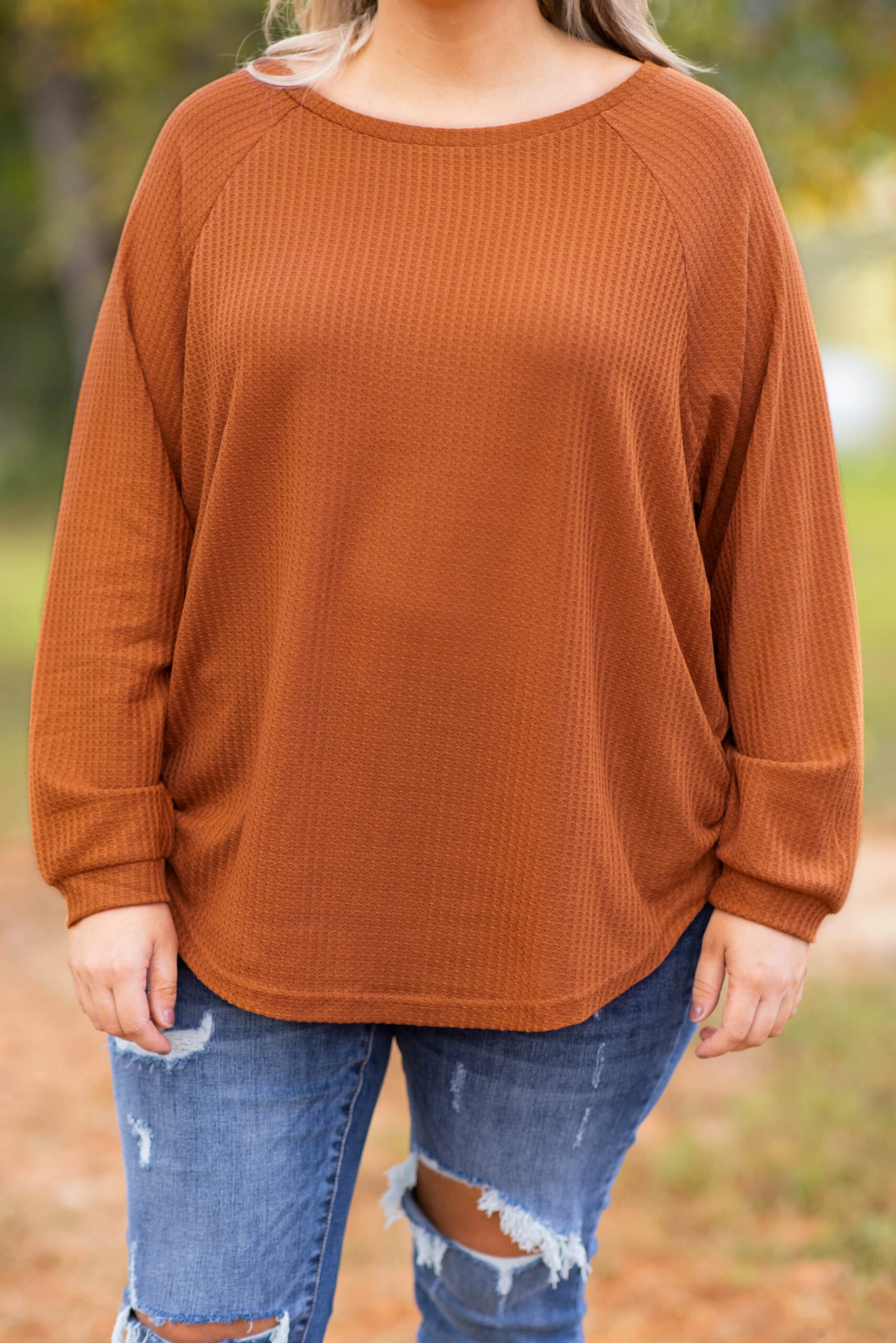 Curved Hem Slouchy Dolman Tunic, Orange Thermal 6 Curved Hem Slouchy Dolman Tunic, Orange Thermal - Image 6