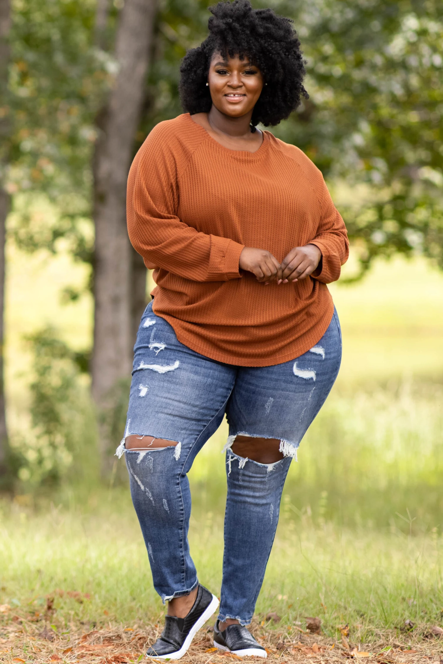 Curved Hem Slouchy Dolman Tunic, Orange Thermal 4 Curved Hem Slouchy Dolman Tunic, Orange Thermal - Image 4
