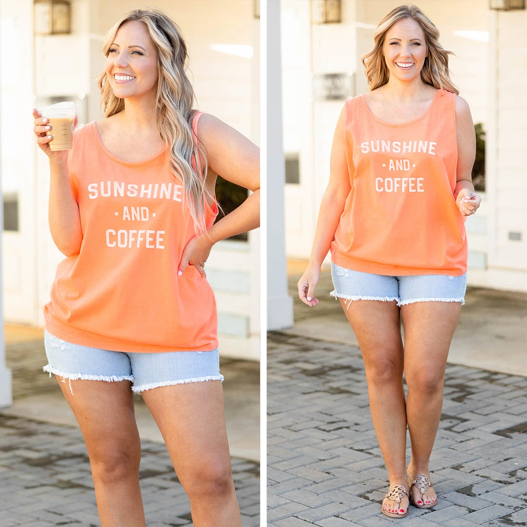 Comfort Colors: Sunshine And Coffee Tank, Neon Red Orange 6 Comfort Colors: Sunshine And Coffee Tank, Neon Red Orange - Image 6
