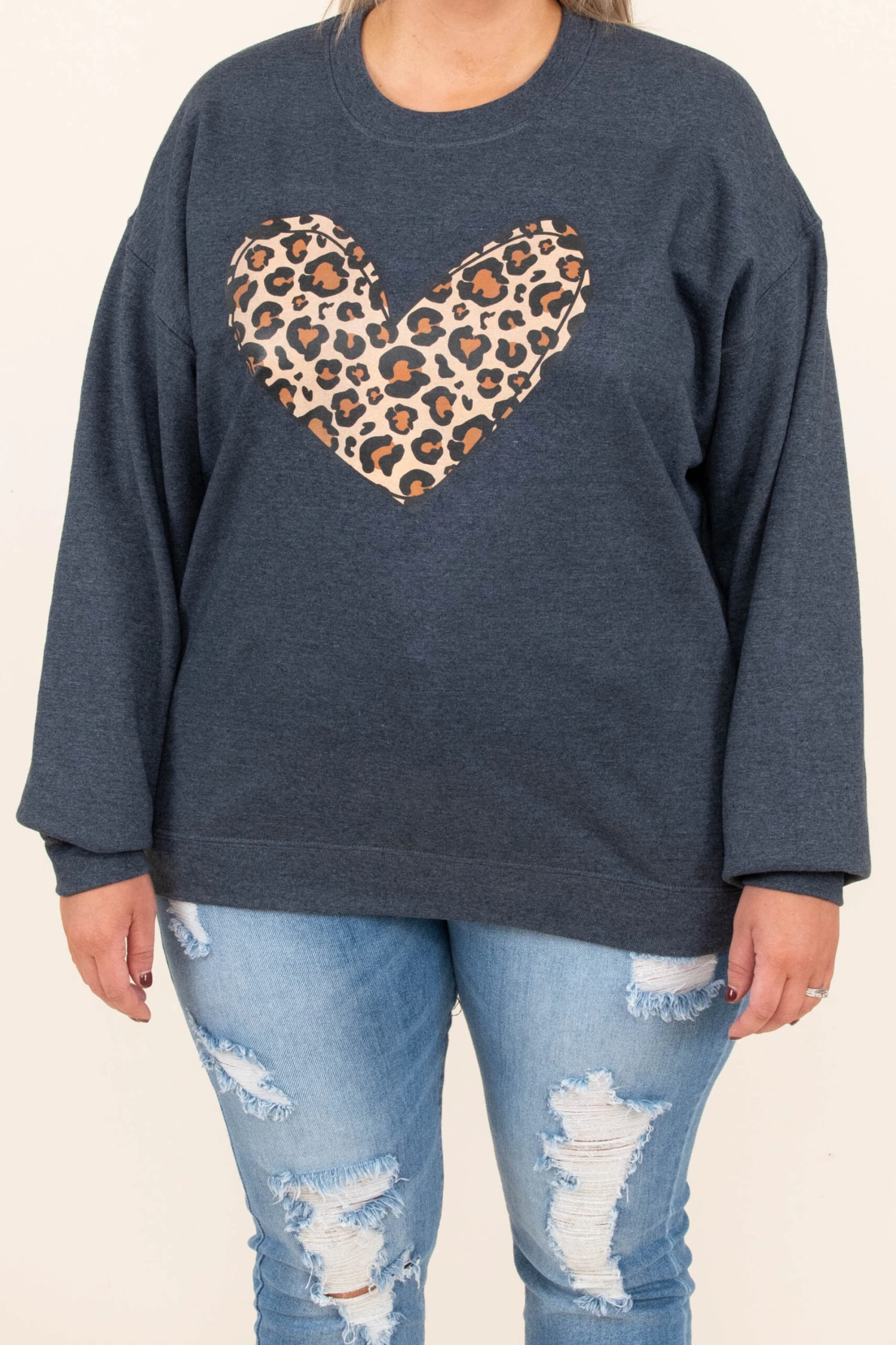 Leopard Heart Sweatshirt, Heather Gray 4 Leopard Heart Sweatshirt, Heather Gray - Image 4