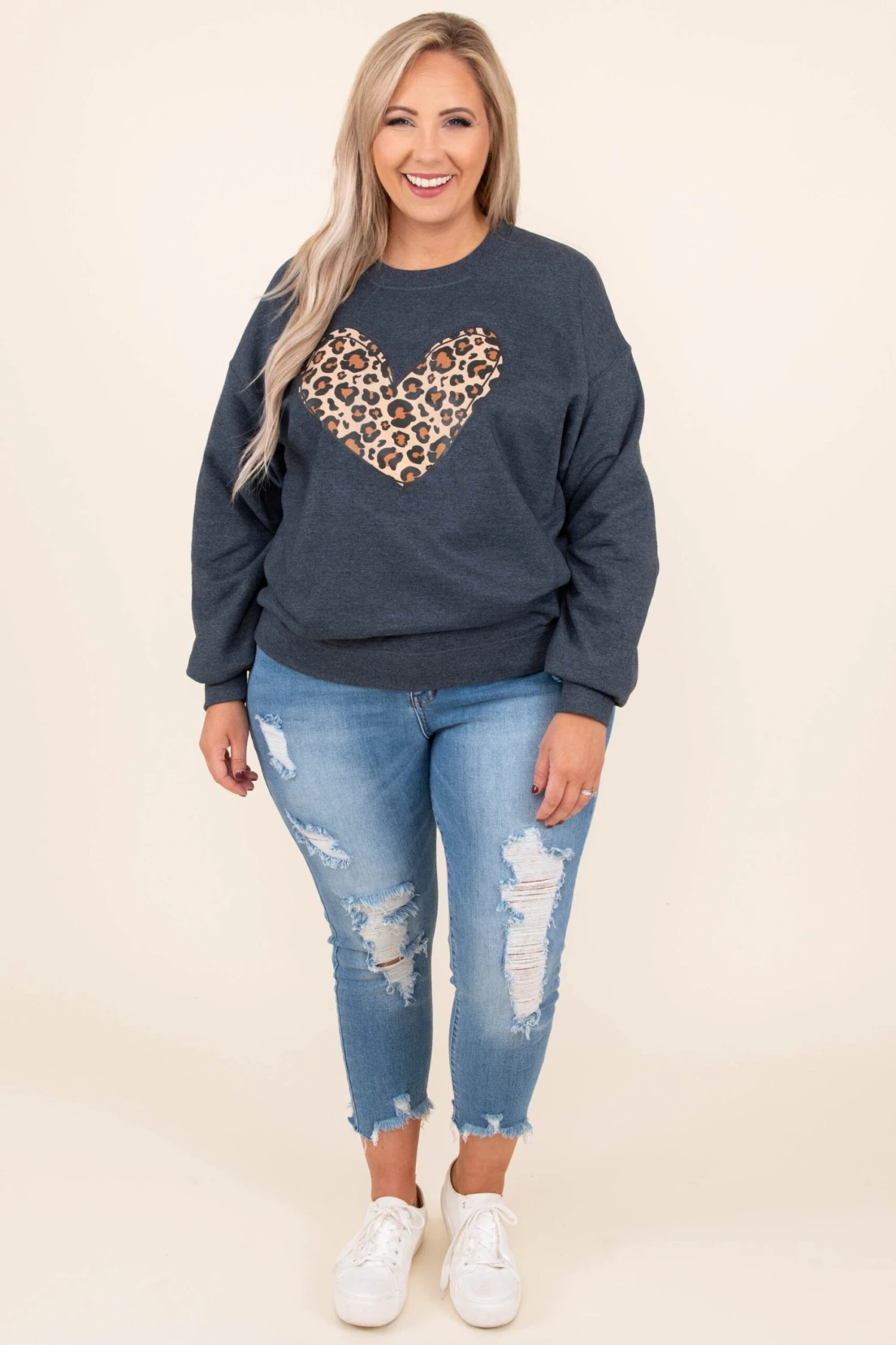 Leopard Heart Sweatshirt, Heather Gray 2 Leopard Heart Sweatshirt, Heather Gray - Image 2