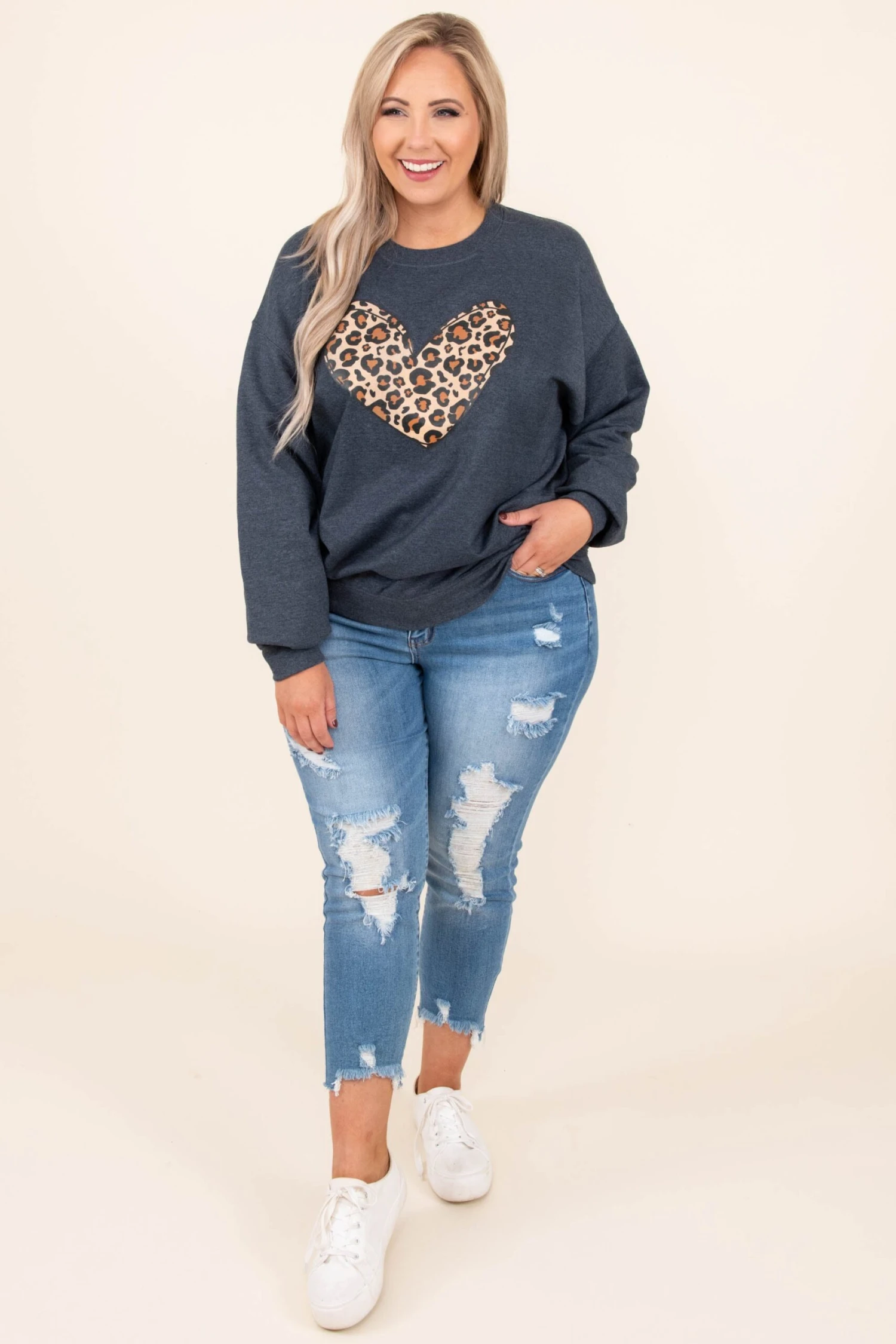 Leopard Heart Sweatshirt, Heather Gray 3 Leopard Heart Sweatshirt, Heather Gray - Image 3