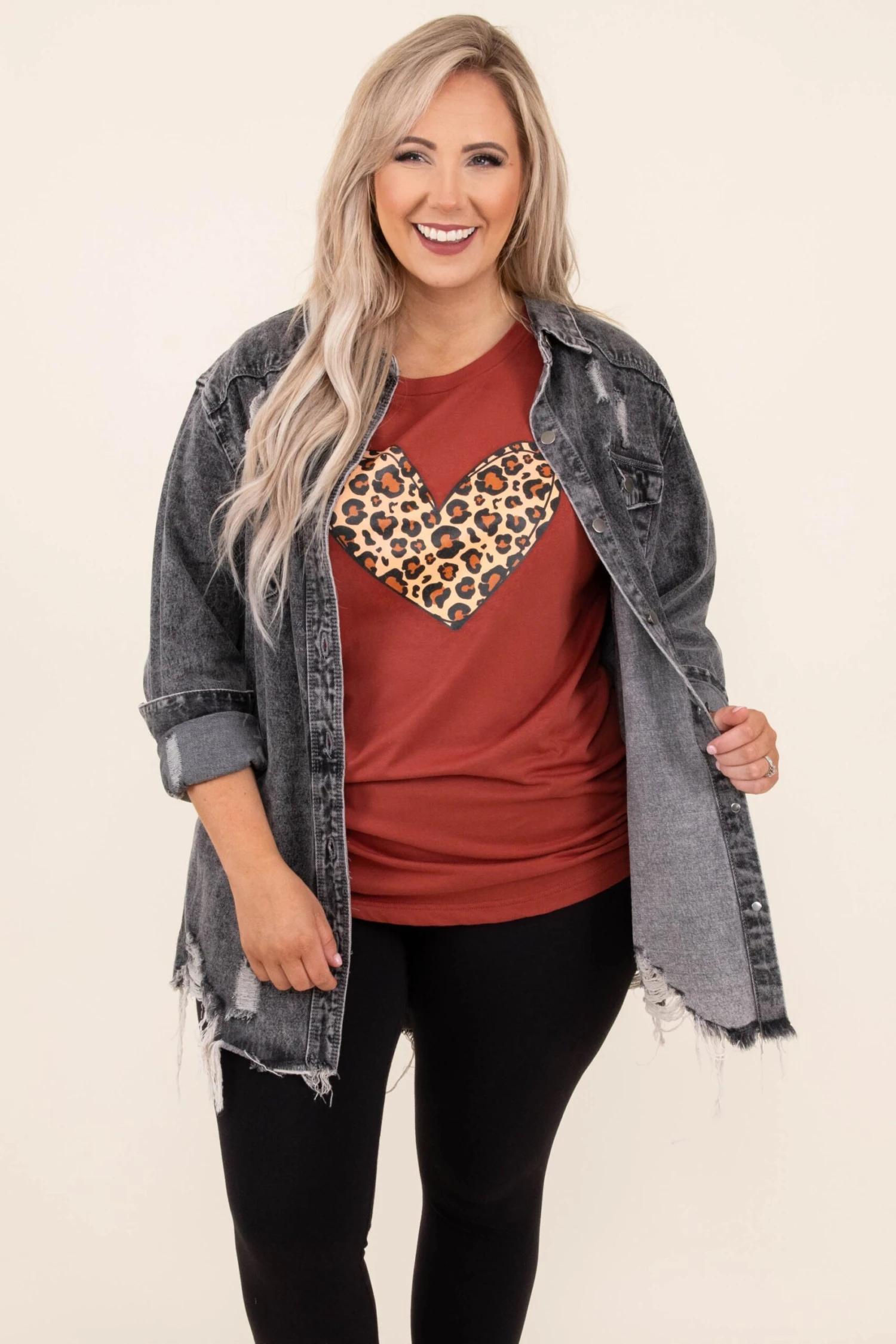 Leopard Heart Tee, Rust 1 Leopard Heart Tee, Rust