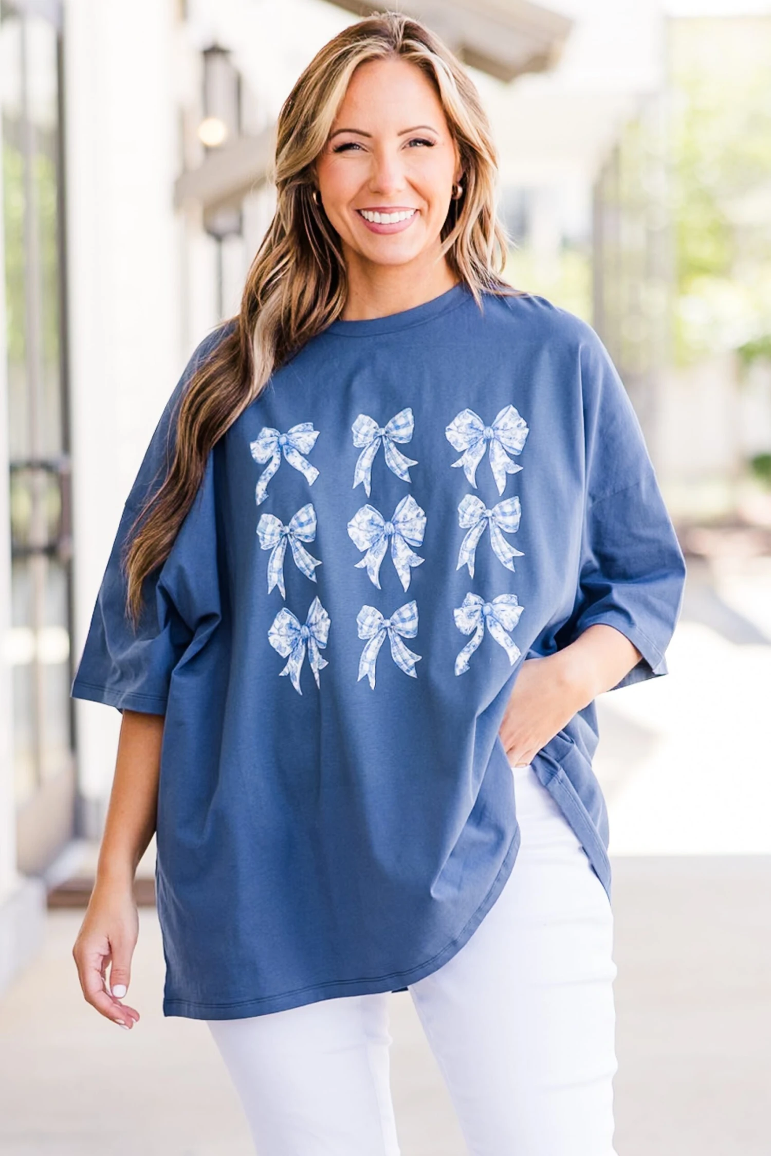 A Moment For The Bow Boyfriend Tee, Navy 2 A Moment For The Bow Boyfriend Tee, Navy - Image 2