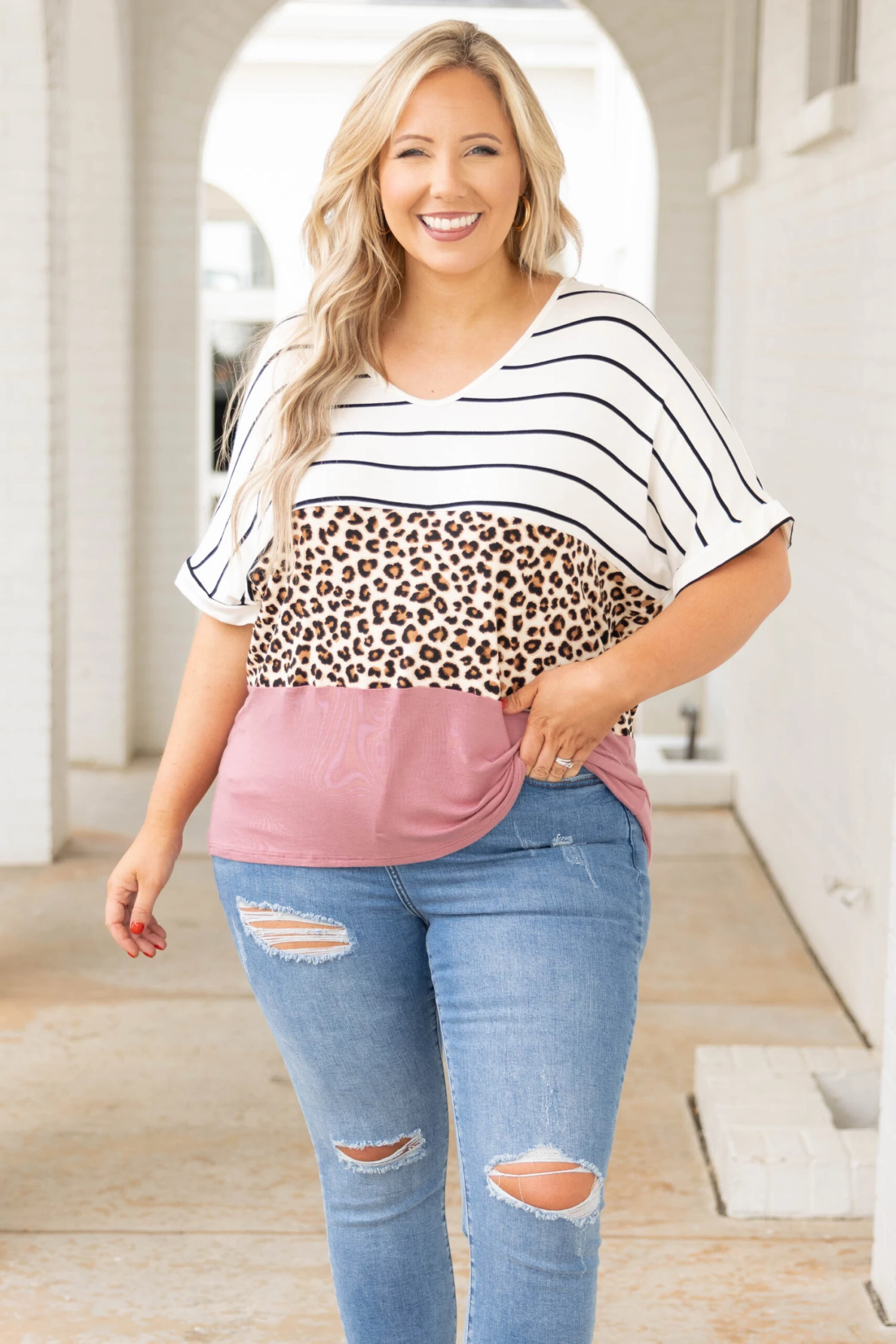 Air Kisses Top, White/Taupe/Blush 1 Air Kisses Top, White/Taupe/Blush