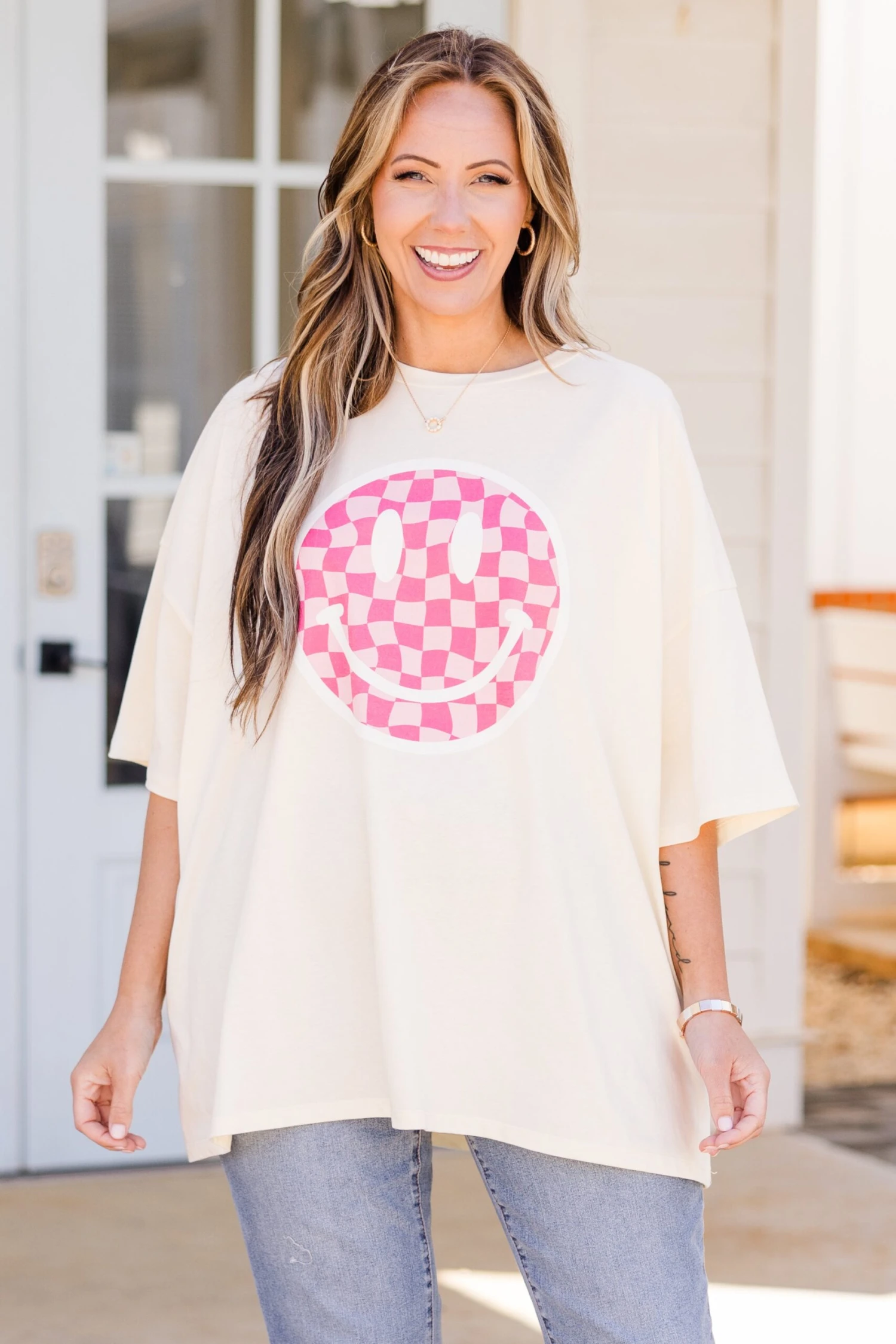 All Smiles Here Boyfriend Tee, Ivory 1 All Smiles Here Boyfriend Tee, Ivory