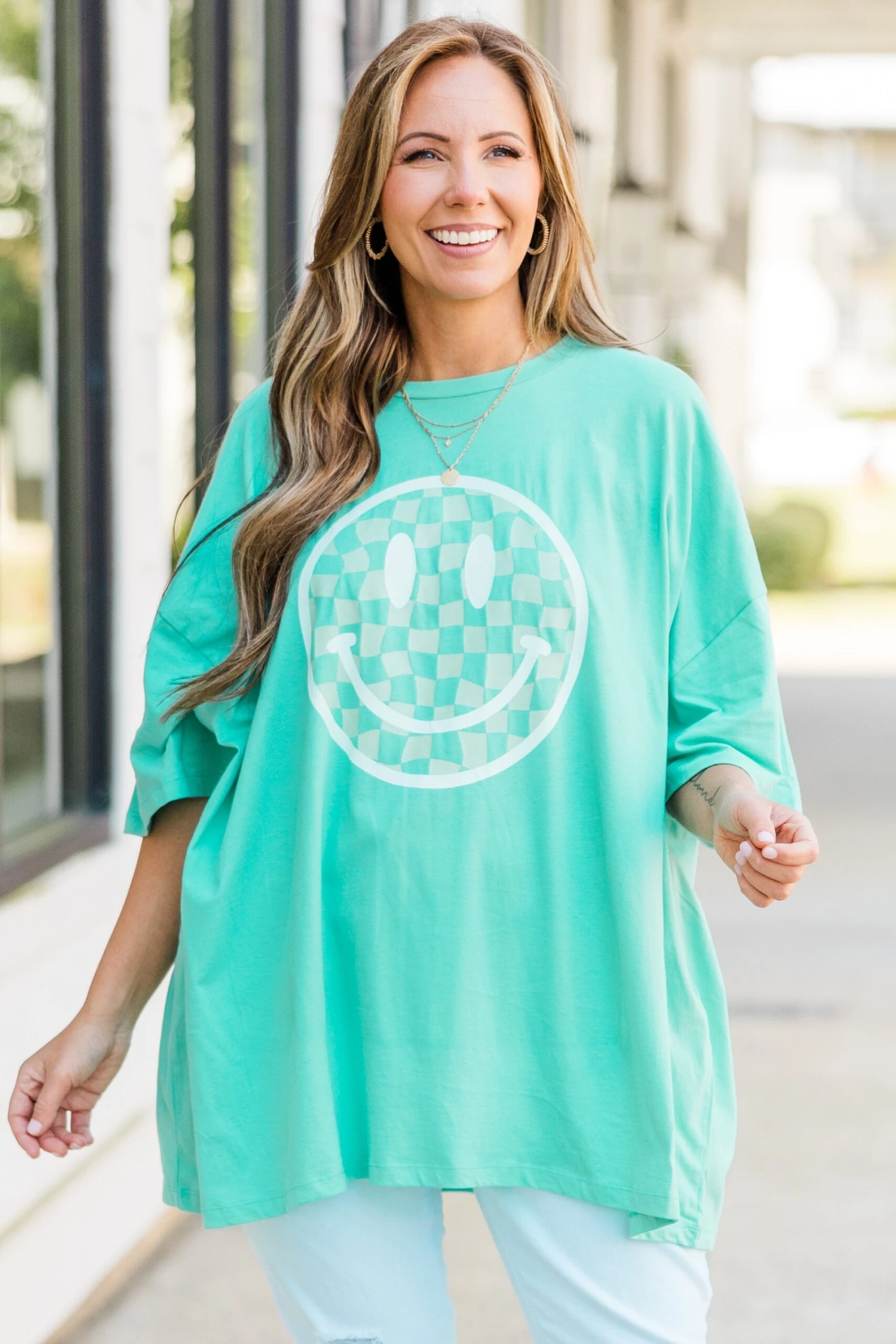All Smiles Here Boyfriend Tee, Mint 2 All Smiles Here Boyfriend Tee, Mint - Image 2
