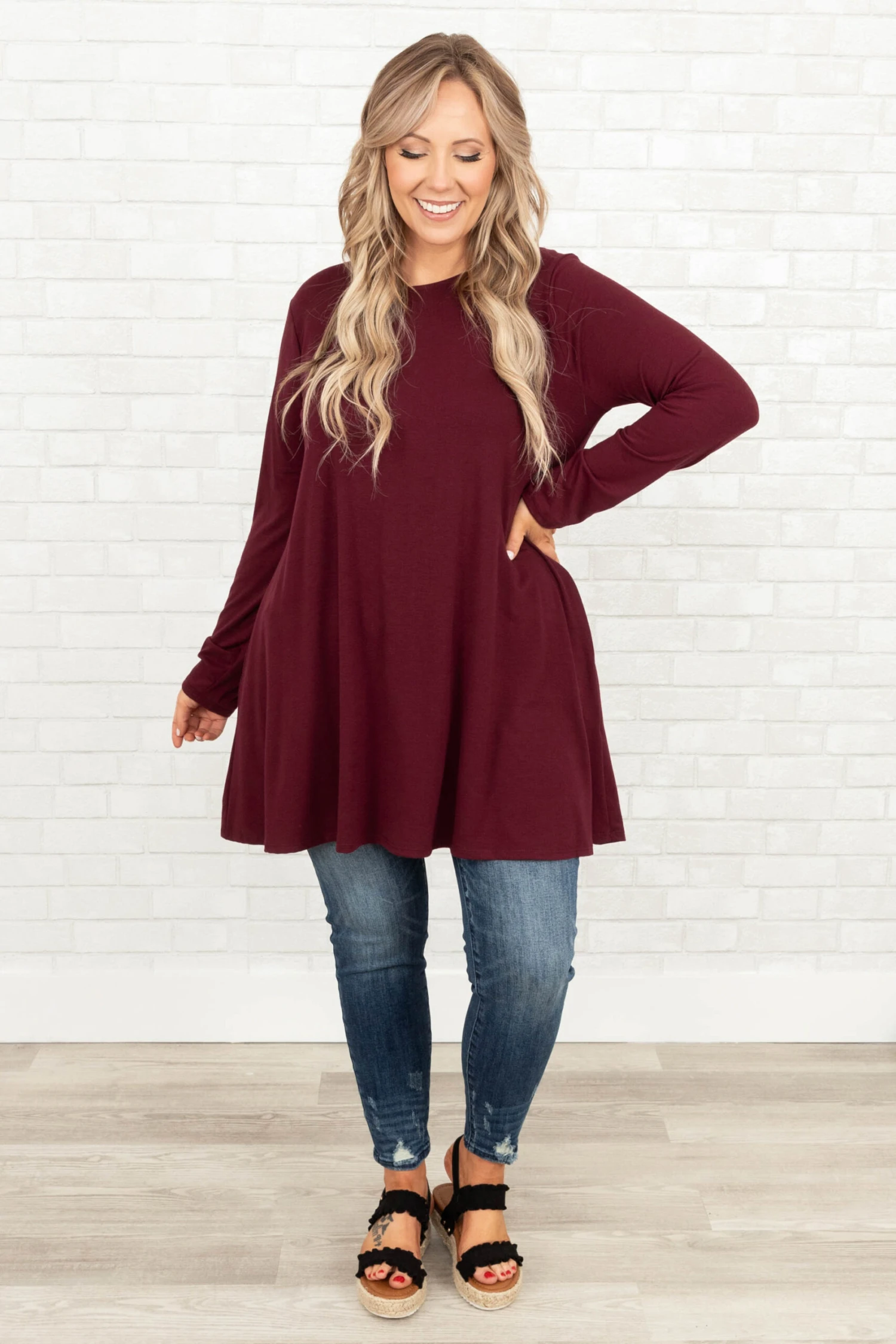As Long As You're Here Tunic, Dark Burgundy 3 As Long As You're Here Tunic, Dark Burgundy - Image 3