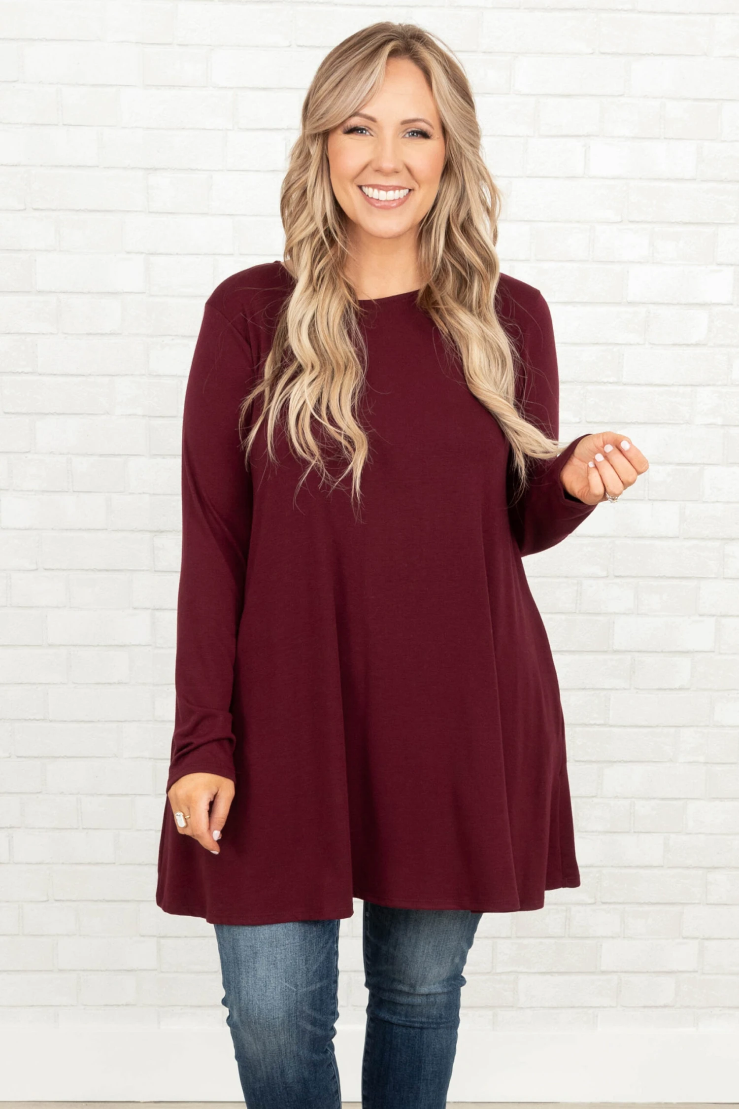As Long As You're Here Tunic, Dark Burgundy 1 As Long As You're Here Tunic, Dark Burgundy