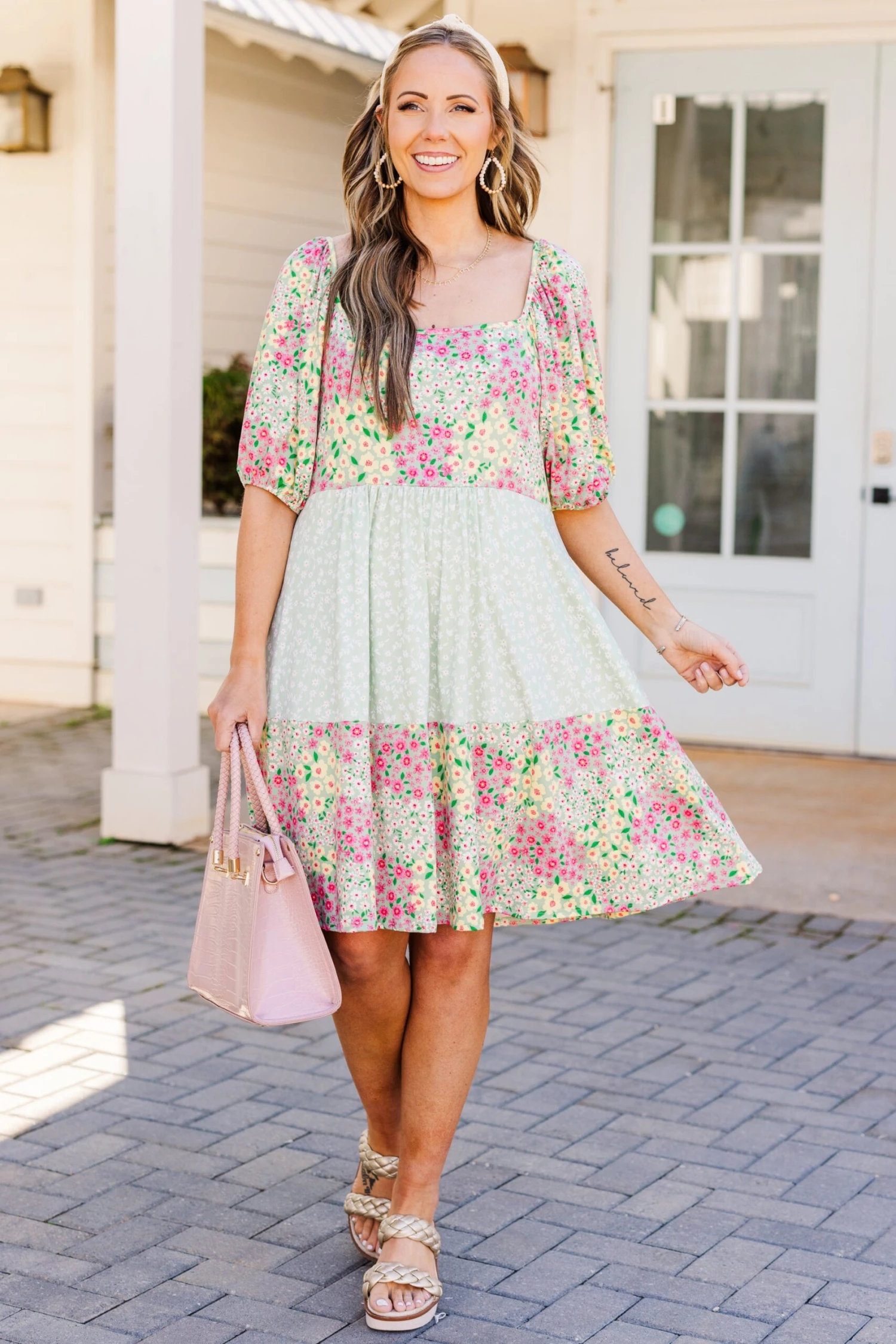 Be Gleeful Dress, Sage-Yellow 4 Be Gleeful Dress, Sage-Yellow - Image 4