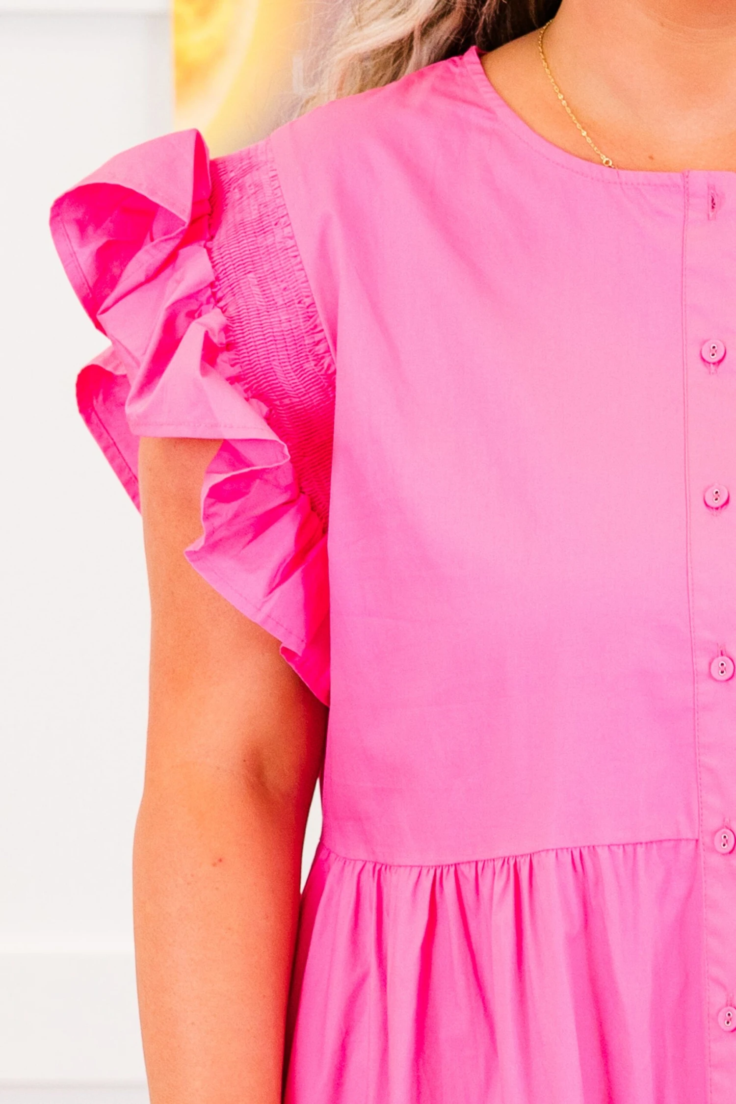 Blushing Button Midi Dress, Hot Pink 5 Blushing Button Midi Dress, Hot Pink - Image 5