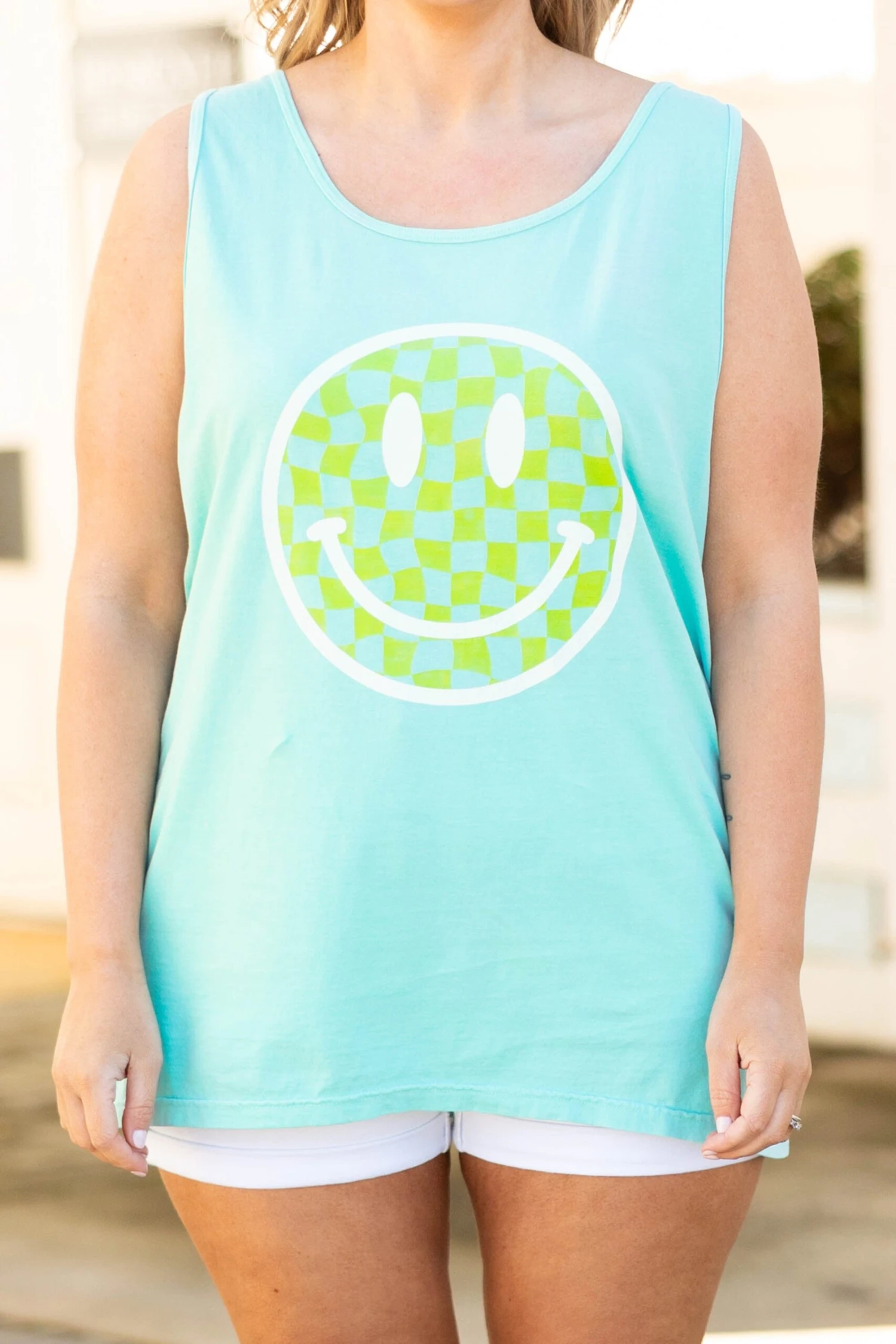 Comfort Colors: Smiling Faces Tank, Mint 4 Comfort Colors: Smiling Faces Tank, Mint - Image 4