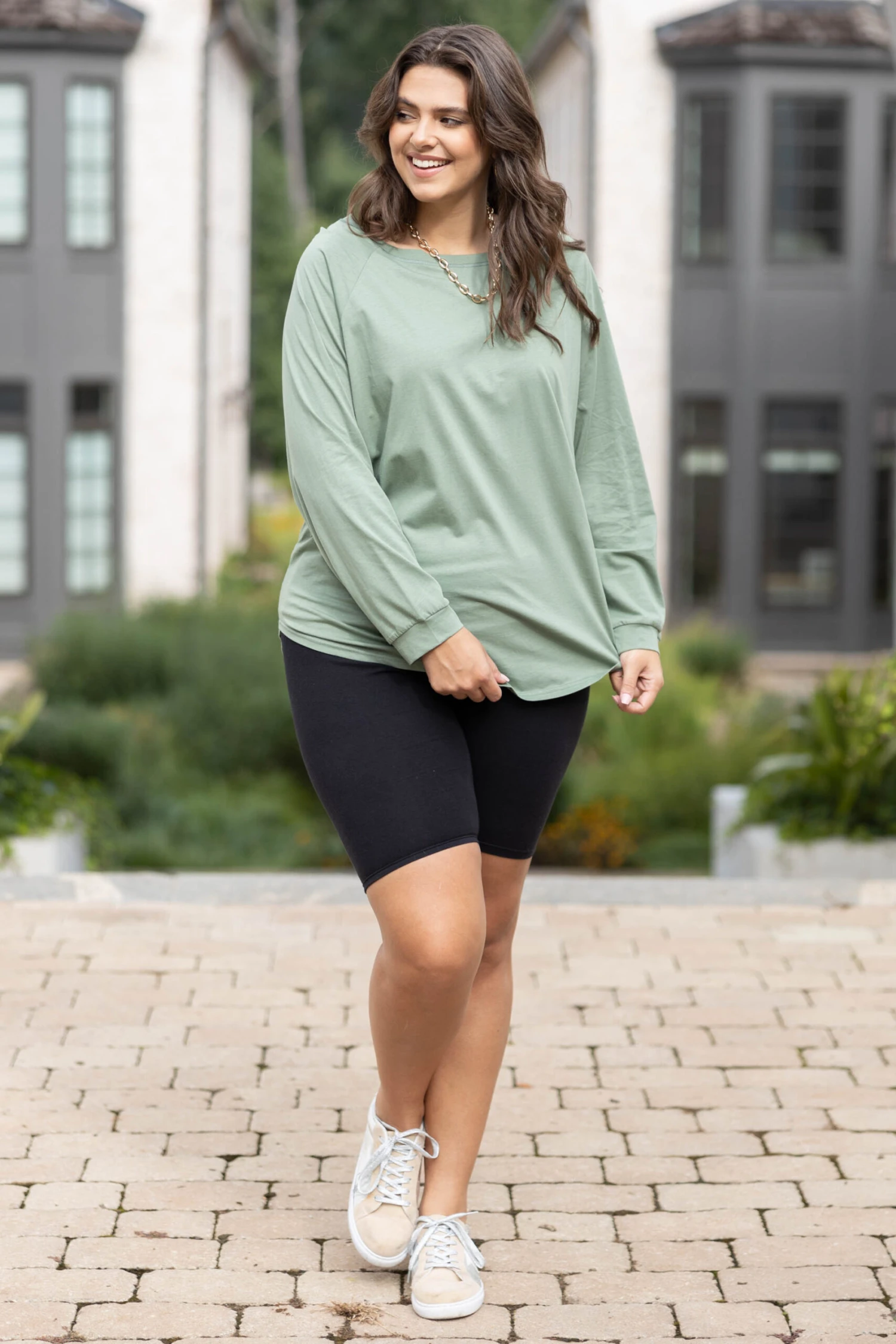 Curved Hem Slouchy Dolman Tunic, Sage 3 Curved Hem Slouchy Dolman Tunic, Sage - Image 3