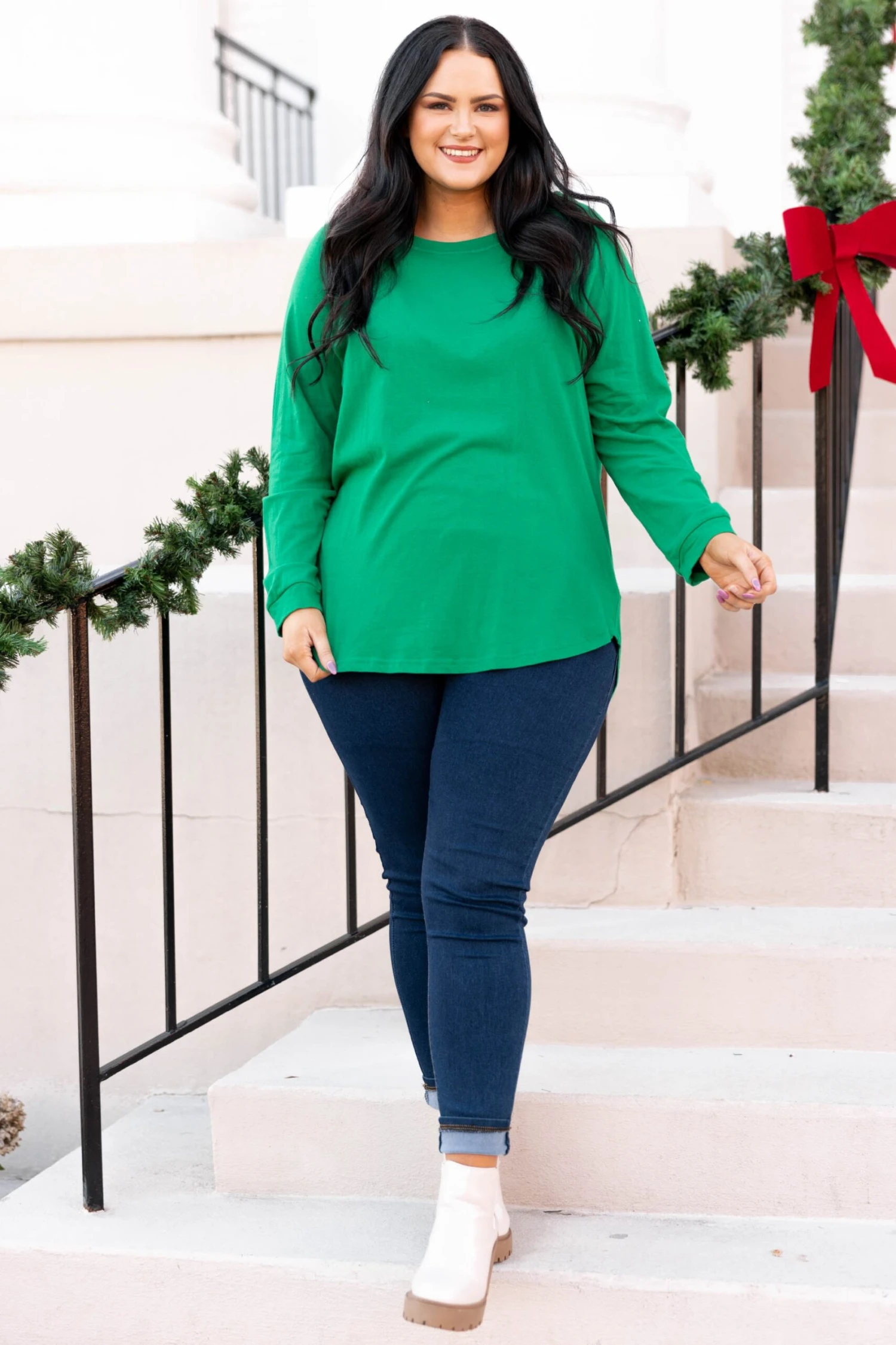 Curved Hem Slouchy Dolman Tunic, Kelly Green 2 Curved Hem Slouchy Dolman Tunic, Kelly Green - Image 2