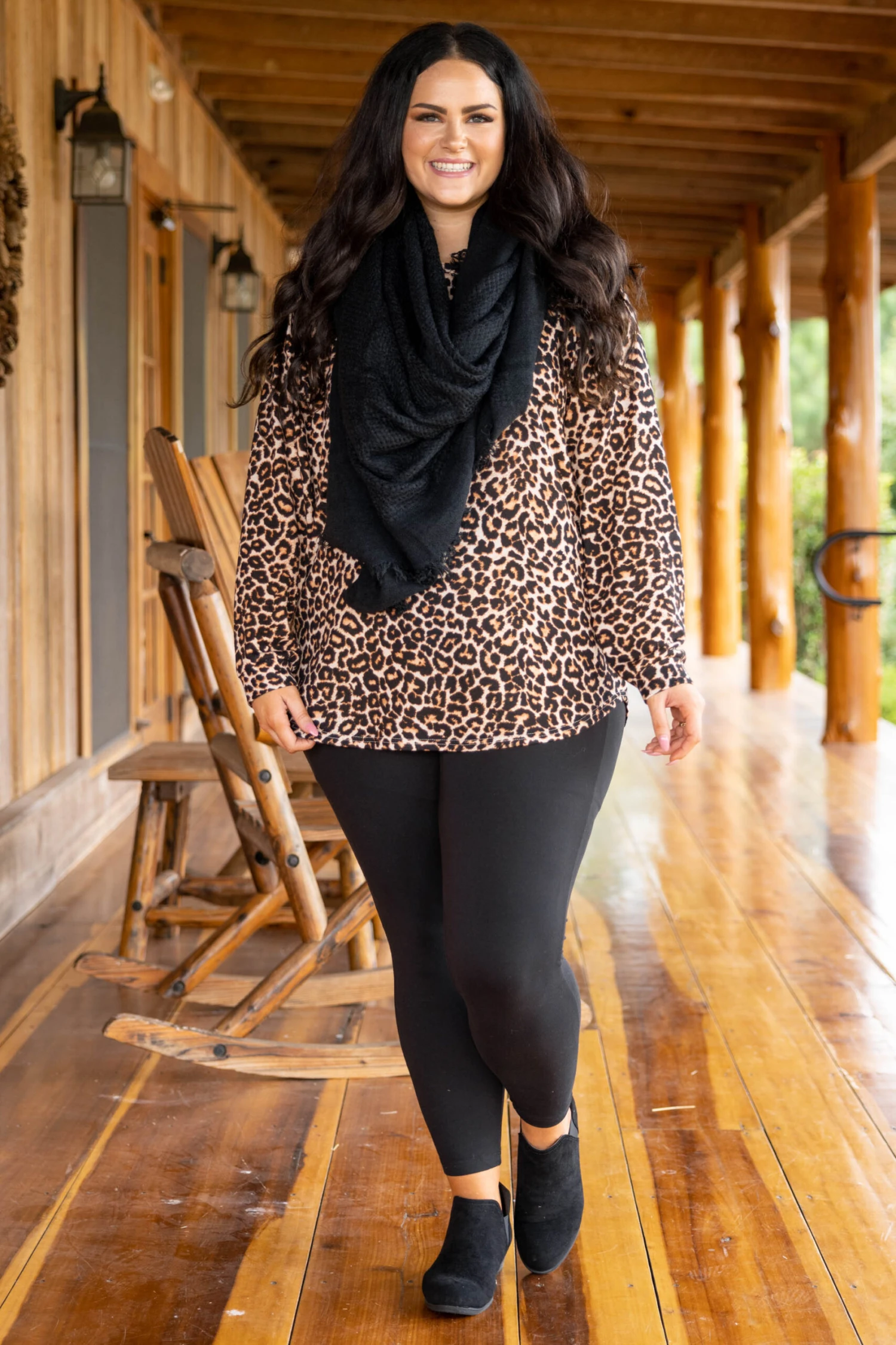 Curved Hem Slouchy Dolman Tunic, Leopard 4 Curved Hem Slouchy Dolman Tunic, Leopard - Image 4