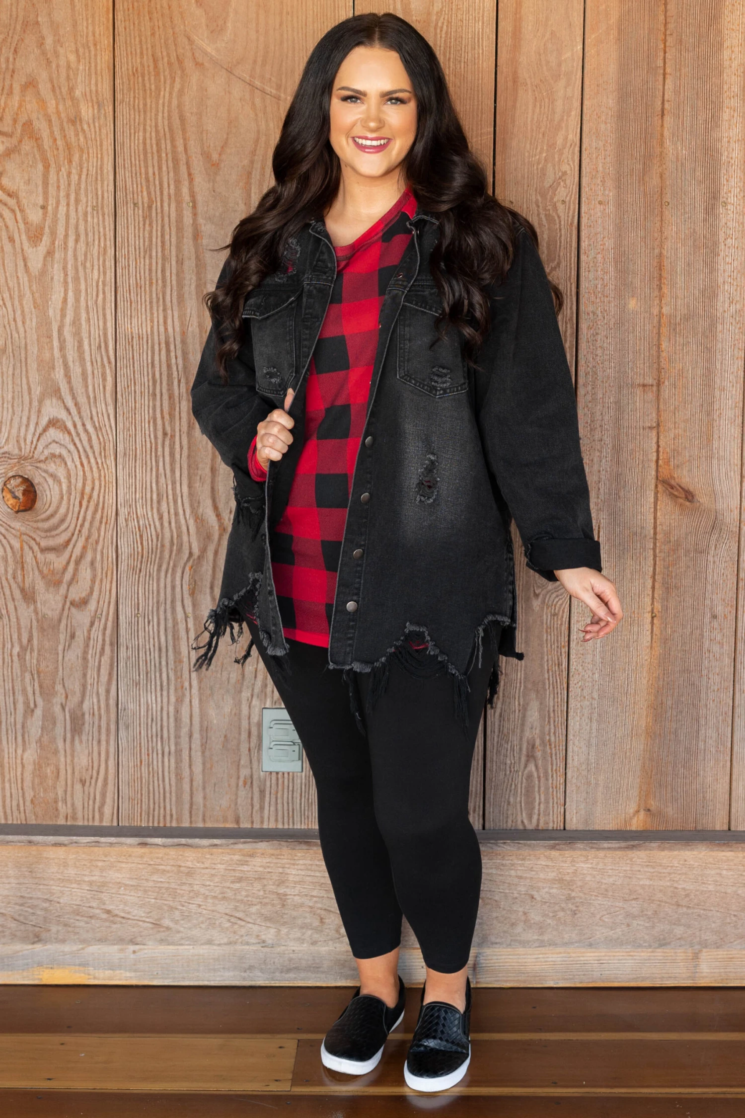 Curved Hem Slouchy Dolman Tunic, Red Plaid 6 Curved Hem Slouchy Dolman Tunic, Red Plaid - Image 6