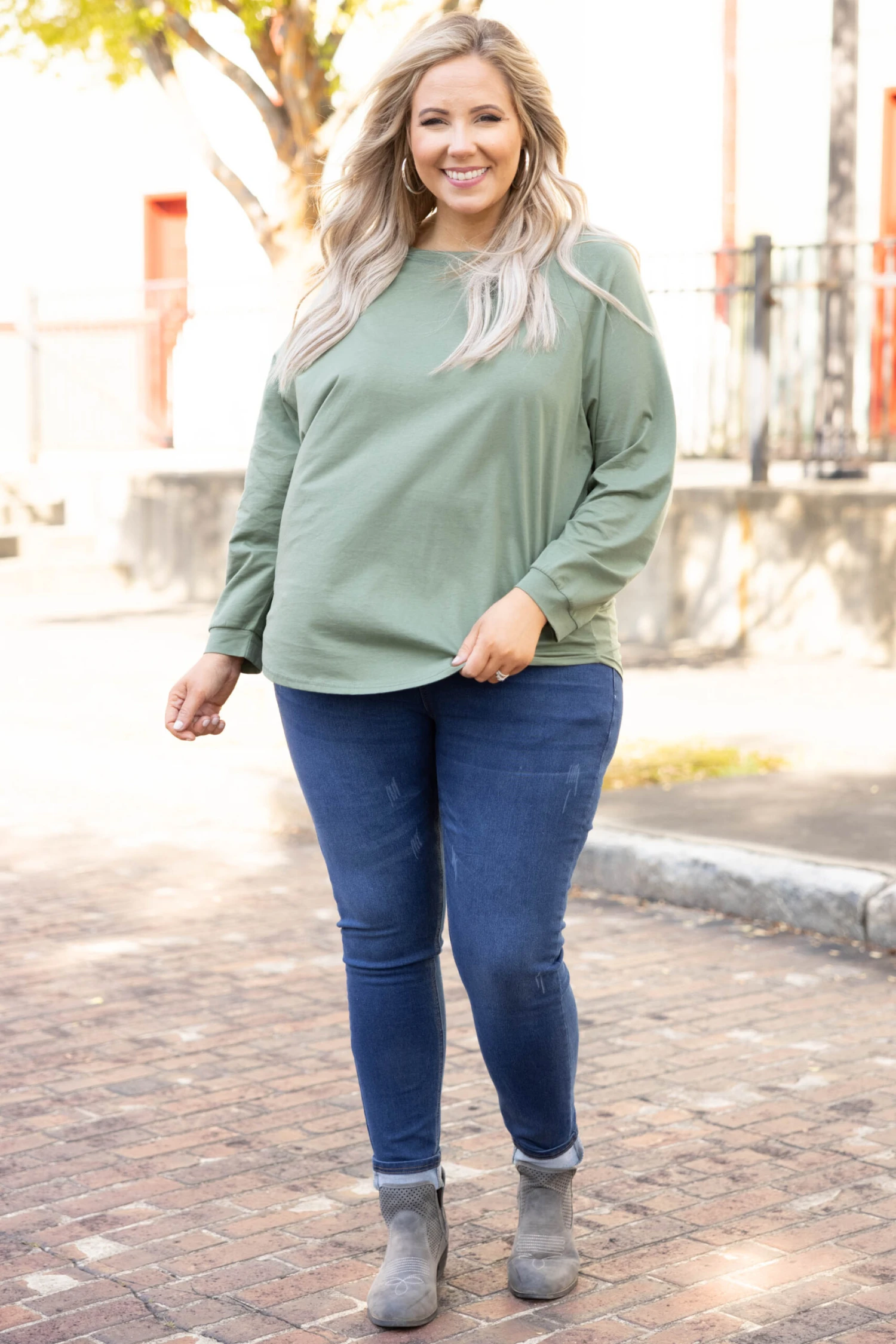 Curved Hem Slouchy Dolman Tunic, Sage 4 Curved Hem Slouchy Dolman Tunic, Sage - Image 4