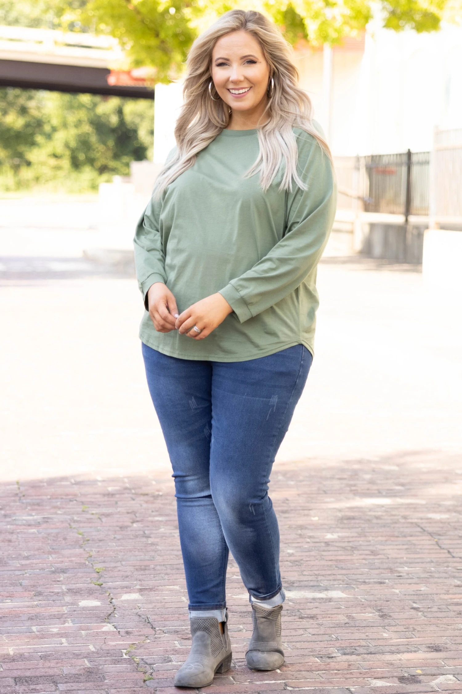 Curved Hem Slouchy Dolman Tunic, Sage 2 Curved Hem Slouchy Dolman Tunic, Sage - Image 2