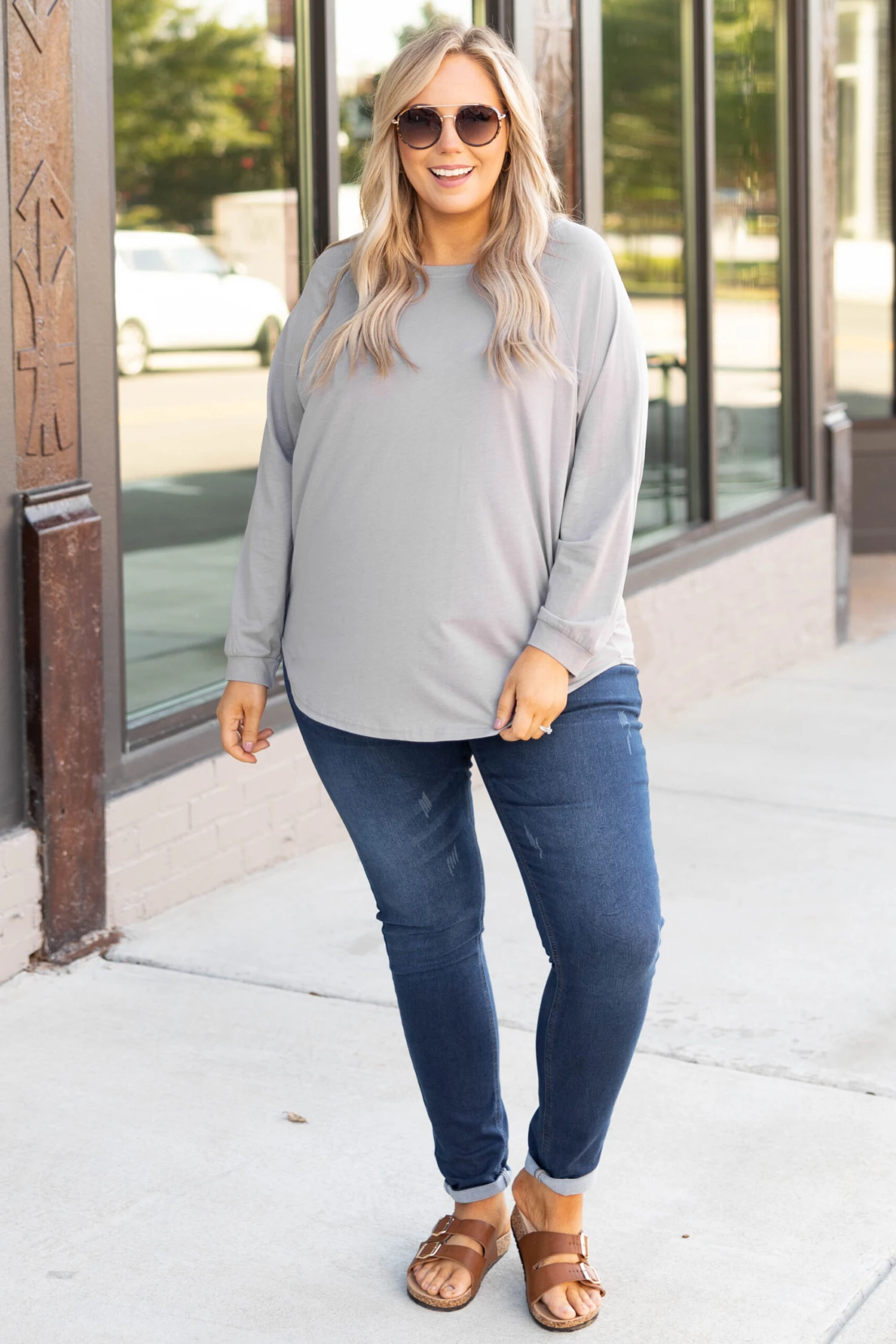 Curved Hem Slouchy Dolman Tunic, Smokey Gray 3 Curved Hem Slouchy Dolman Tunic, Smokey Gray - Image 3