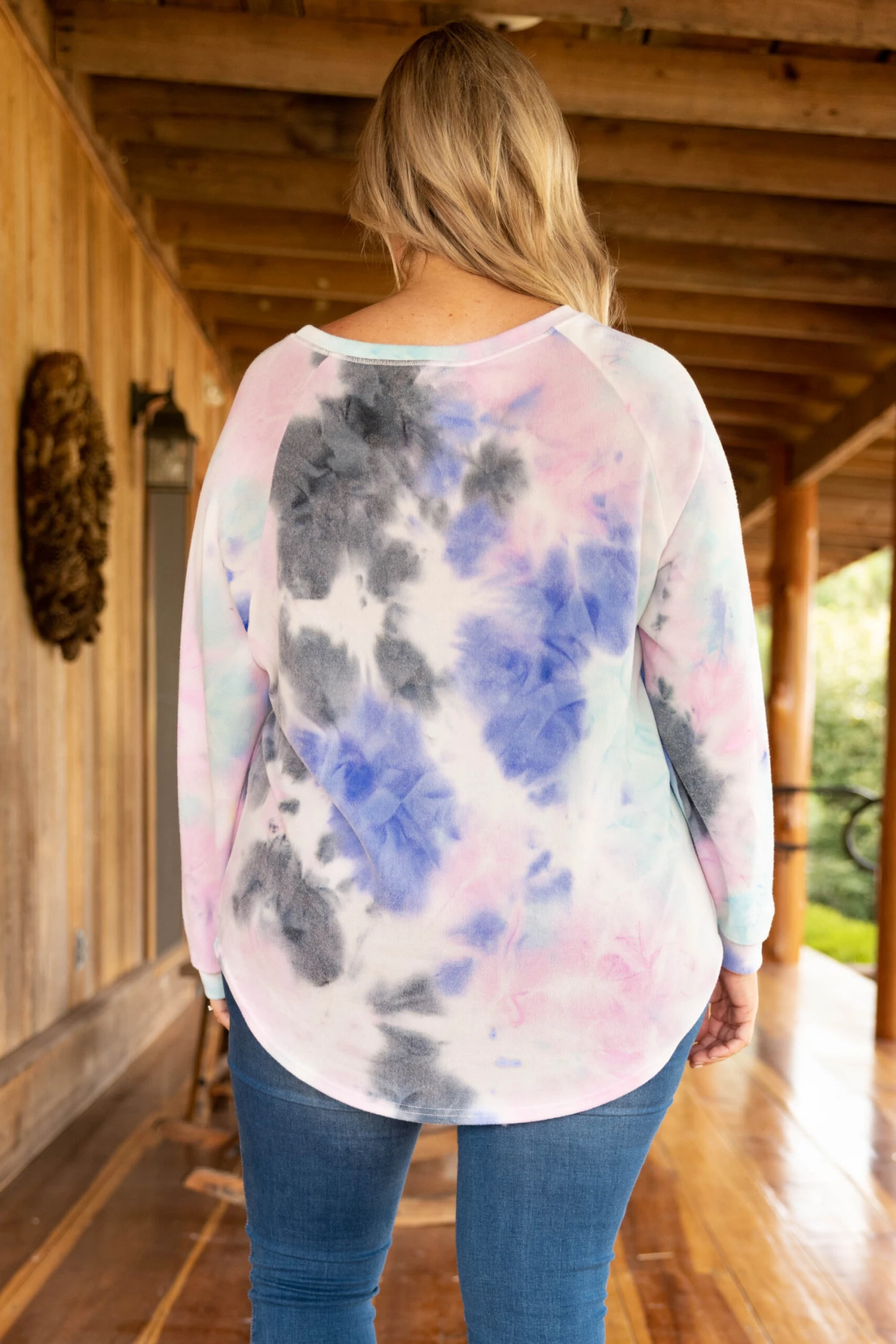 Curved Hem Slouchy Dolman Tunic, Tie Dye Pink & Blue 5 Curved Hem Slouchy Dolman Tunic, Tie Dye Pink & Blue - Image 5