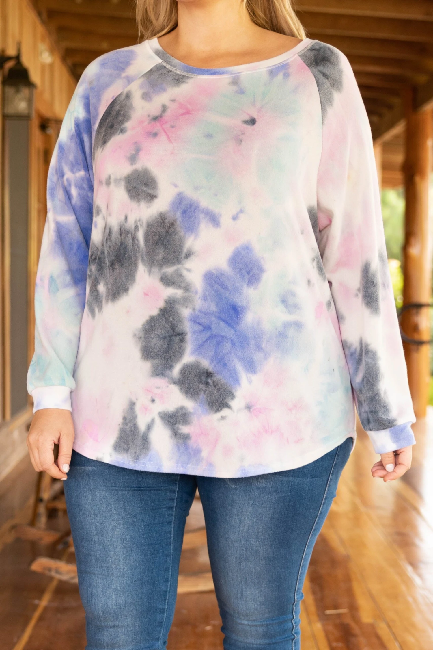 Curved Hem Slouchy Dolman Tunic, Tie Dye Pink & Blue 4 Curved Hem Slouchy Dolman Tunic, Tie Dye Pink & Blue - Image 4
